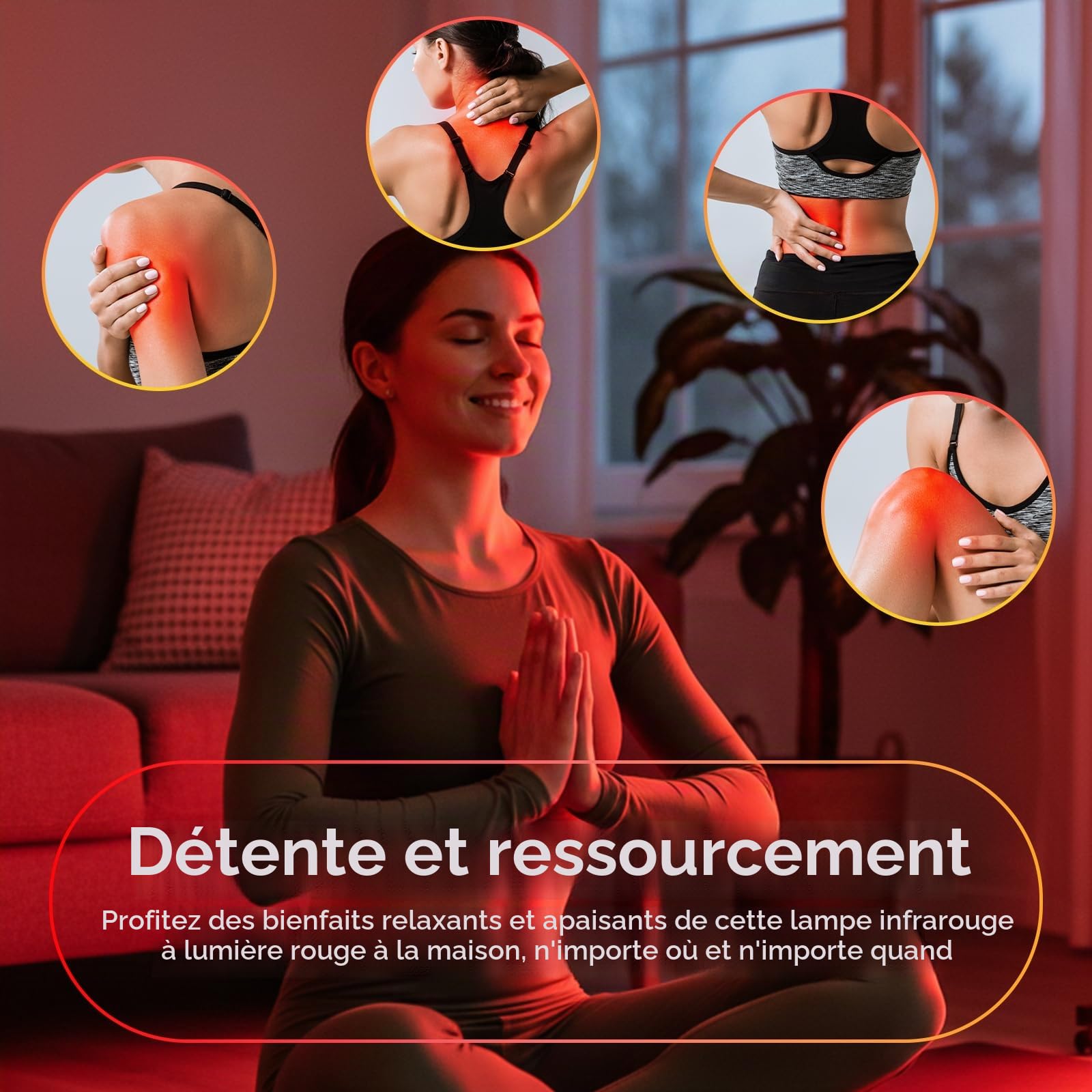 Lampadaire à lumière rouge - Lampe infrarouge avec 660 nm & 850 nm & 940 nm - 3 modes & 5 niveaux de luminosité et minuterie 10/20/30 min - Lumière rouge à 4 têtes pour soulager les douleurs