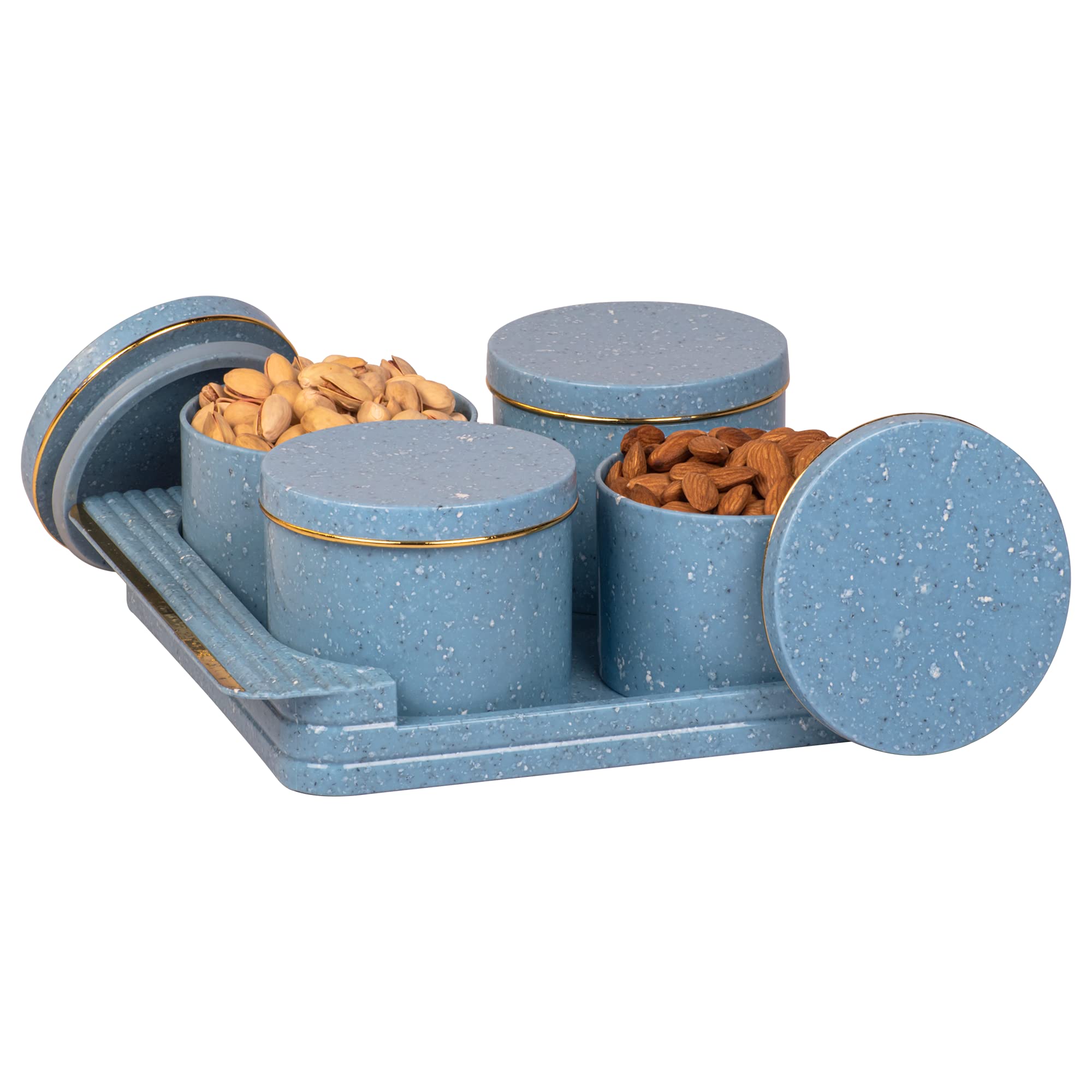 Selvel Unbreakable & Air Tight Dry Fruit Container Tray Set with Lid & Serving Tray, Airtight Container Set 430ml (4 Pieces, Polypropylene) (Stonex Blue) (B0BGSDNT93) Amazon Price History, Amazon Price Tracker