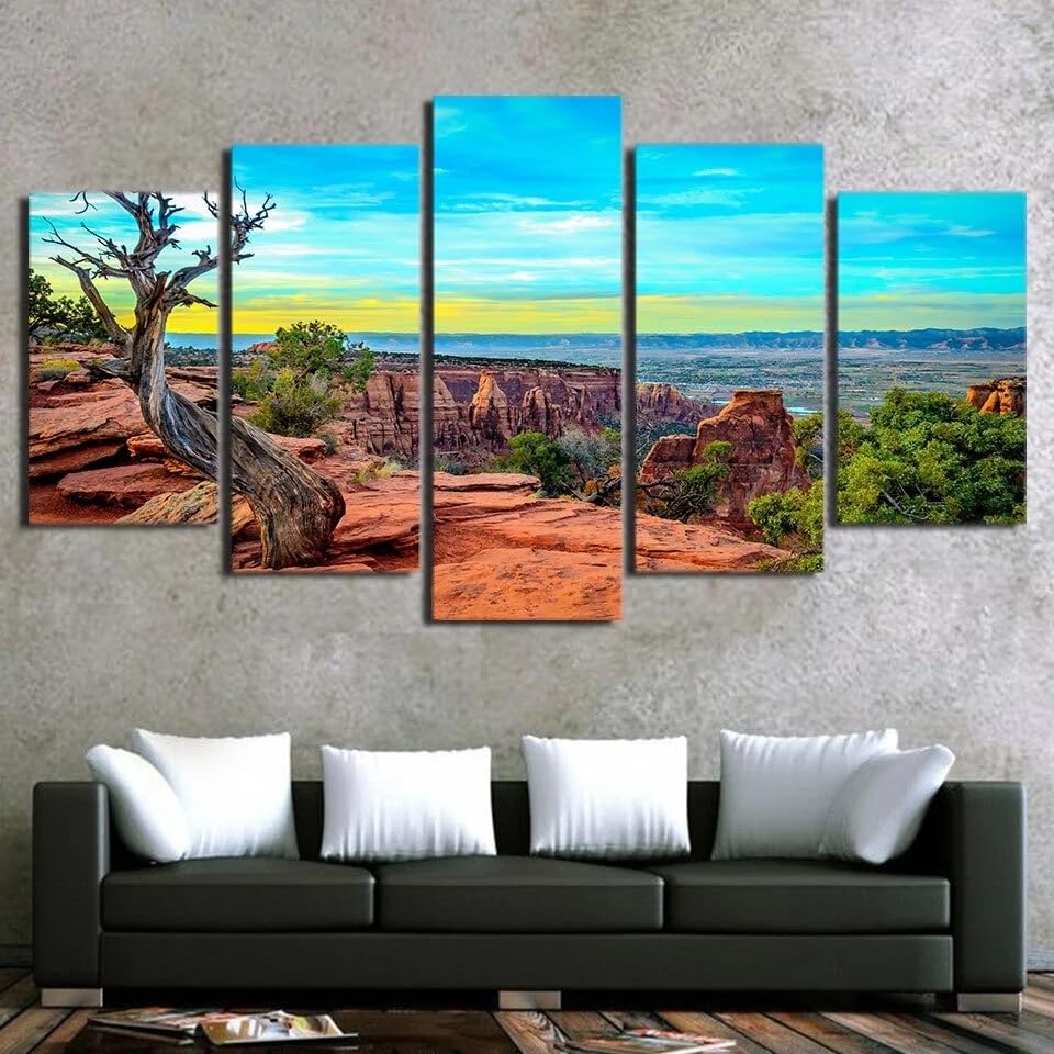 Toile peinture tableau decoration murale paysage montagne salon et cuisine 5 cadres