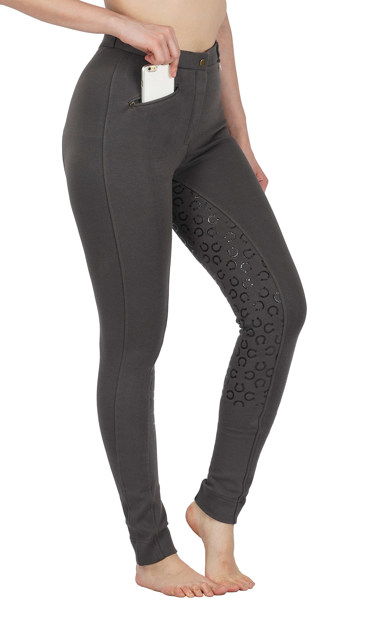 Women's Cotton/Lycra Soft Stretchy Silicon Jodhpurs JODS with Zip Pocket Ladies Knee Patch Equestrian Pants Full Seat 4 Way Stretch Jodhpurs Pant