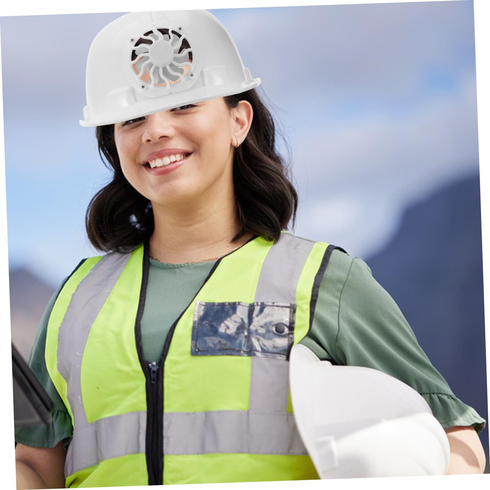 COSMEVIVI Solar Fan Hat for Men Hardhat Sunscreen Safety Helmet for Outdoor Activities White