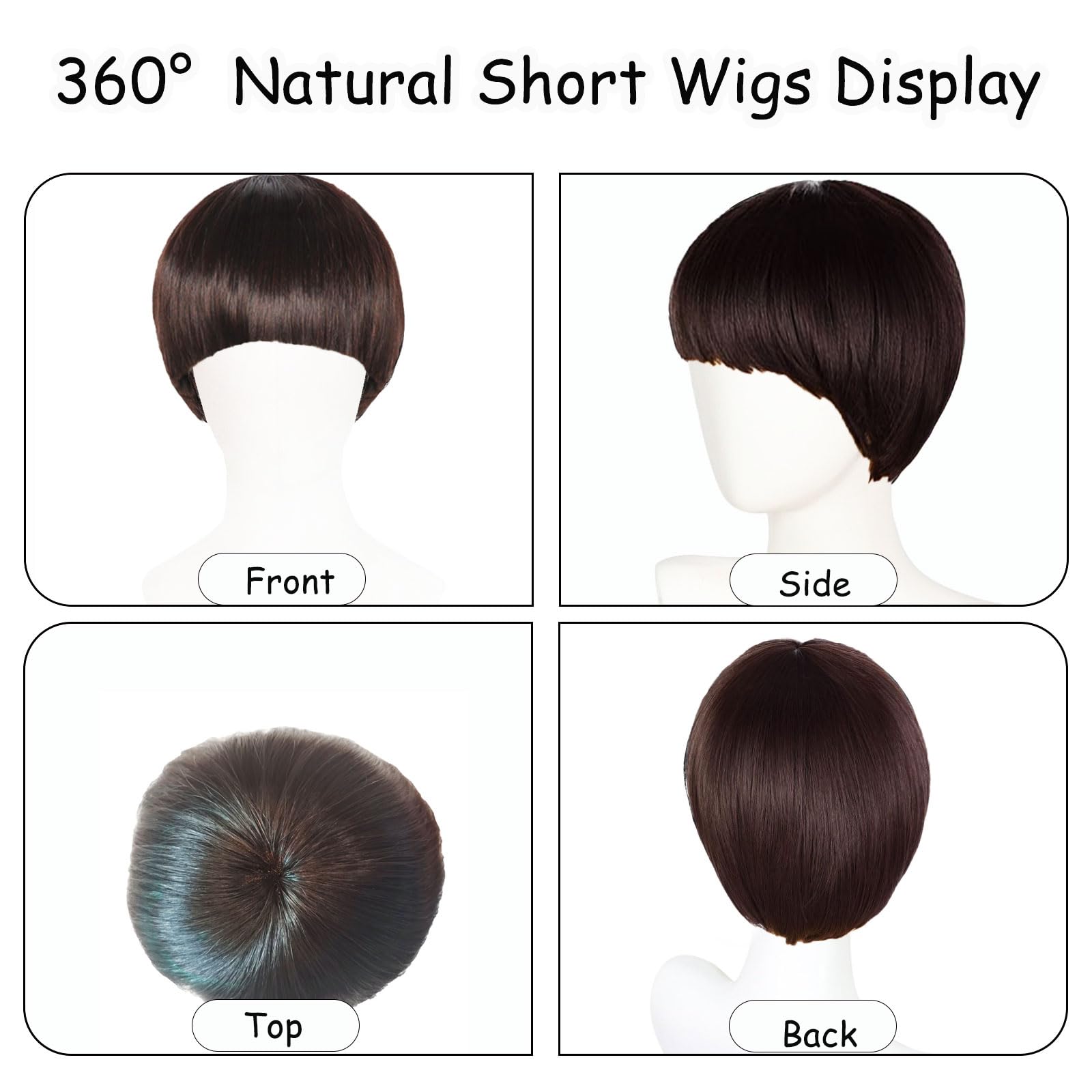 FOUNSHO Short Brown Bob Wig with Band for Men Women Short Mushroom Wig Funny Nerd Hairs Bowl Cut Hairstyle - Image 3