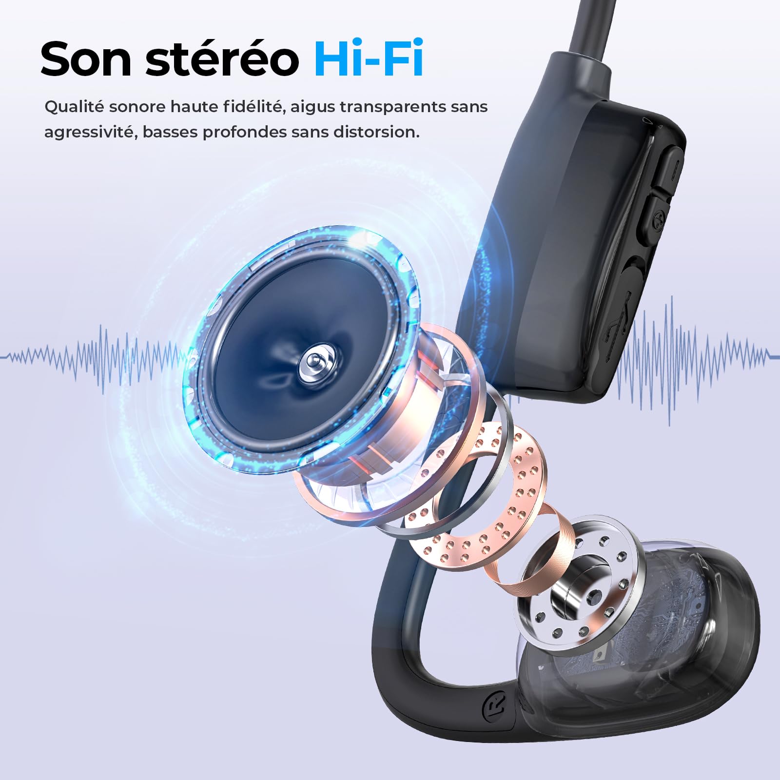 Knochenschall Kopfhörer, Open Ear Kopfhörer Bluetooth 5.3 mit Dual-Mikrofon, 8Stunden Akkulaufzeit, IPX6 wasserdichte Kabellose Sport Kopfhörer für Laufen, Radfahren, Fitness