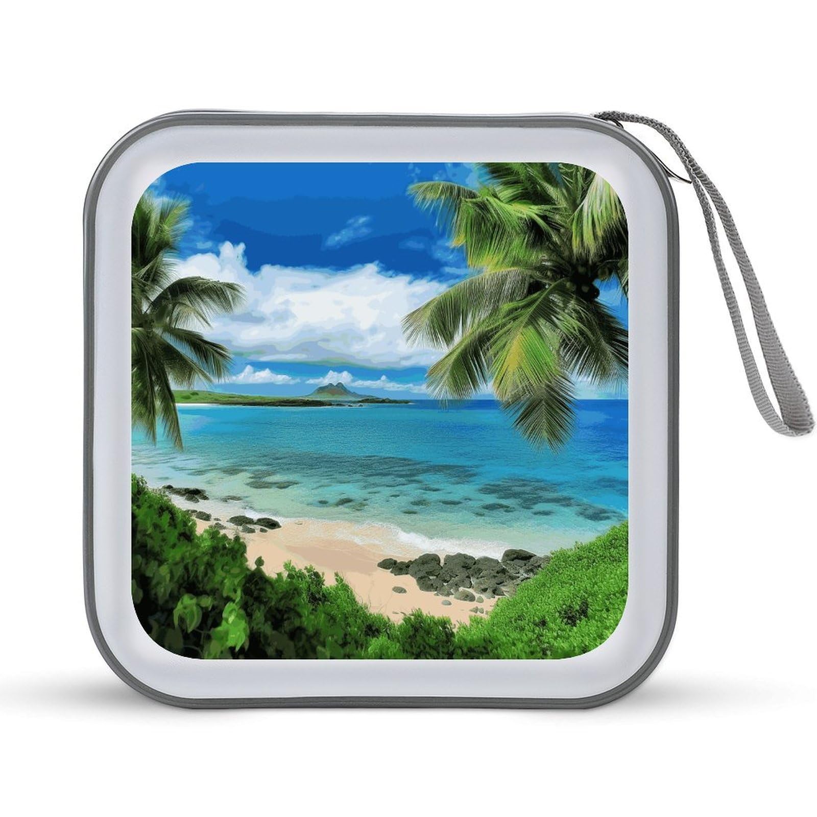 VstaDank Tropical Palm Tree Hawaii Beach CD Case with Hand Strap Lightweight DVD Wallet Holder 40 Capacity CD/DVD Case Wallet Protective CD Wallet CD/DVD Portable Storage Binder for Car Home Office