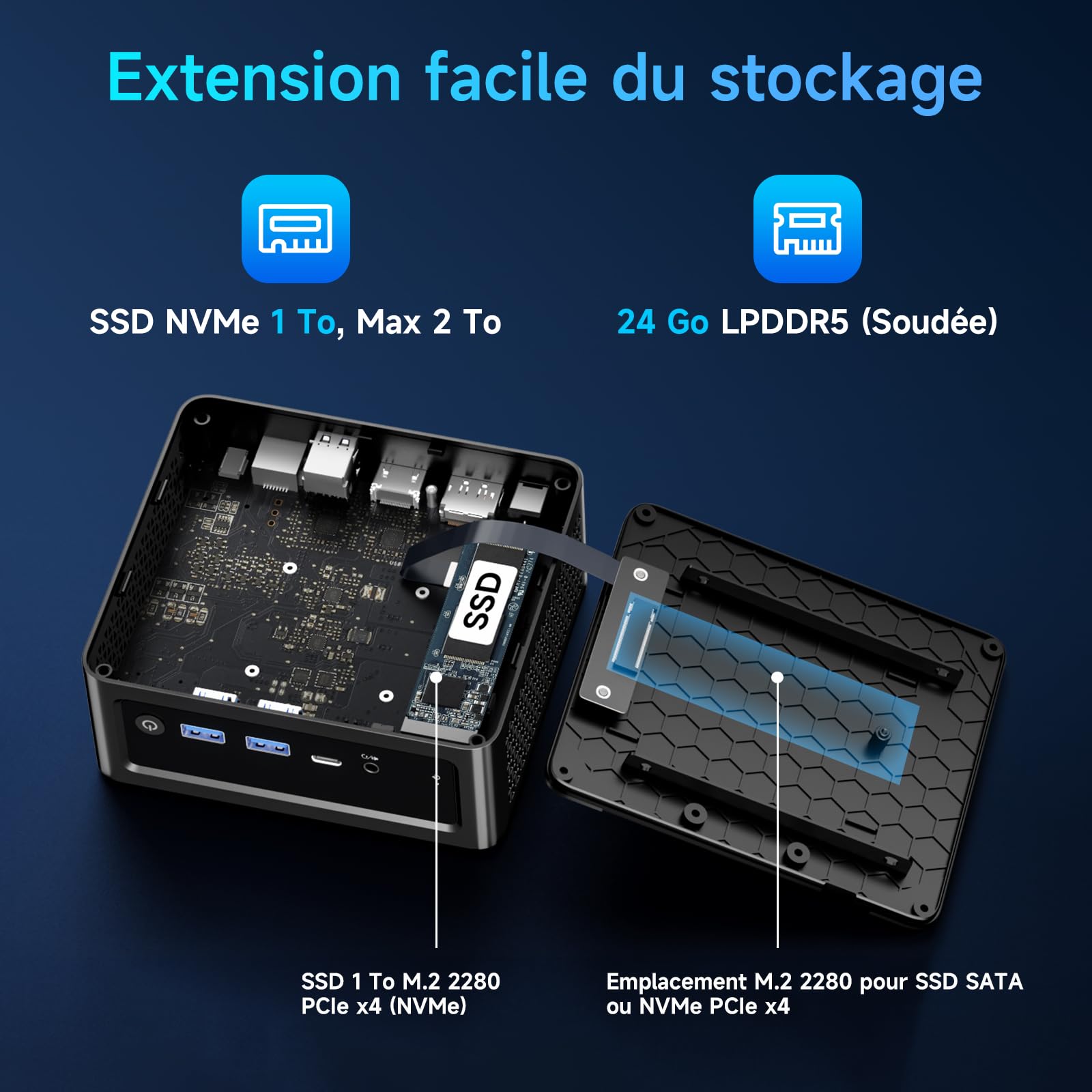 BMAX Mini PC B9Power Intel Core i9 12900H 24 Go RAM LPDDR5 1 to SSD NVMe Ordinateur Bureau Triple Affichage 4K WiFi 6 Bluetooth 5.2
