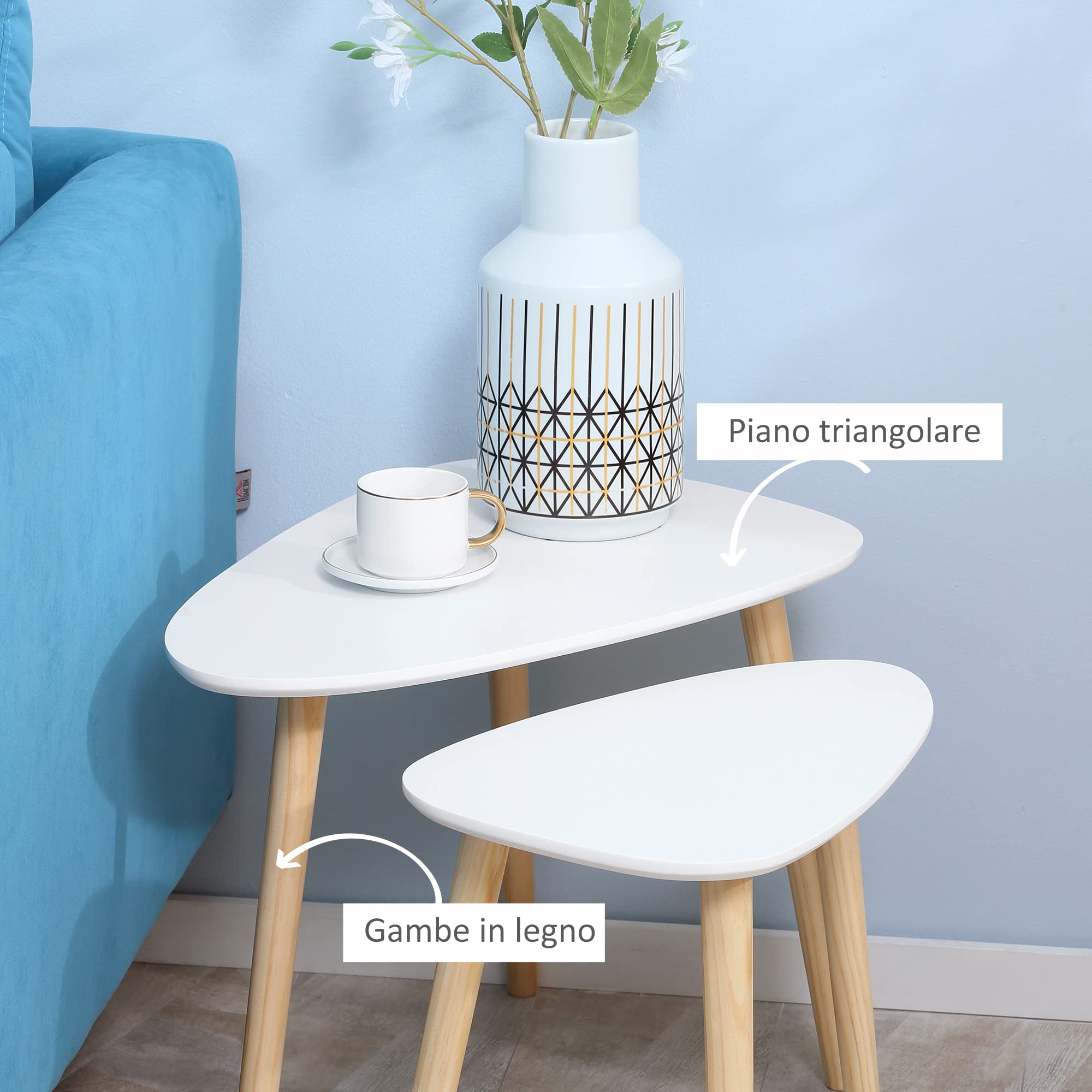 HOMCOM Set 2 Tavolini da Salotto Impilabili Stile Nordico, Tavoli Bassi da Caffè con Gambe in Legno per Soggiorno e Camera, Bianco