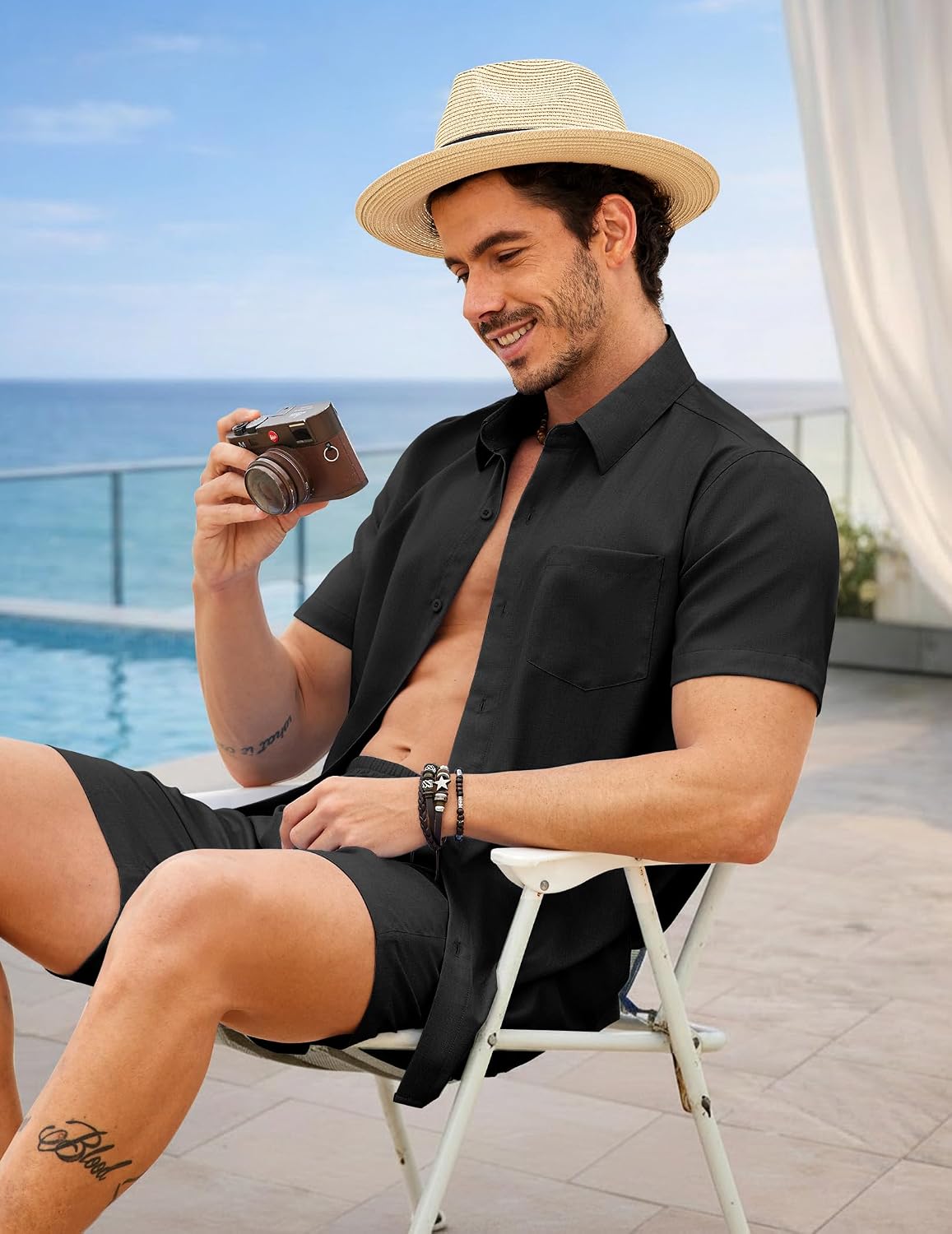 COOFANDY 2 Piece Set for Men Cruise Outfits Set Mens Summer Vacation Outfit Short Sleeve Button Down Shirts