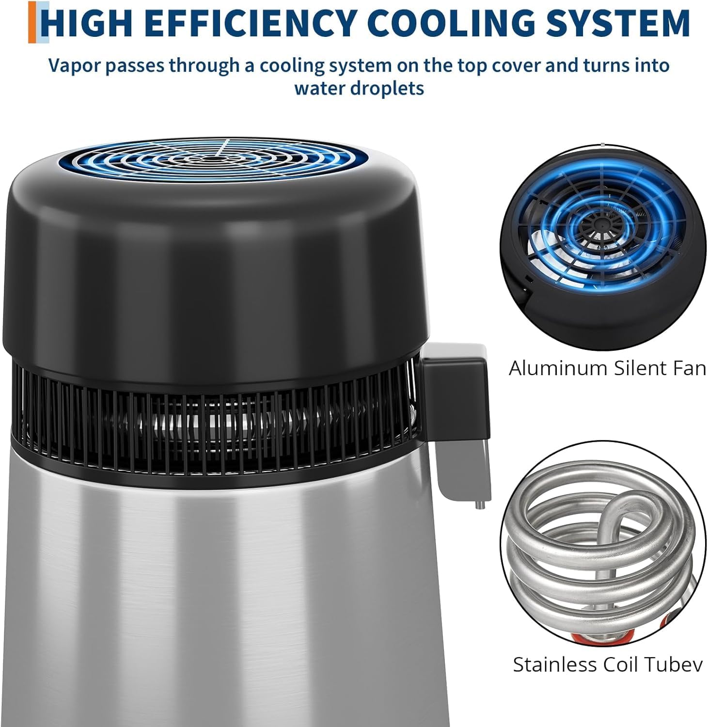 Garvee Destilador Agua 4L 750W/900W Acero Inox 304 | Garvee destilador 4L 750W/900W acero inox 304, triple filtro y apagado automático, 1L/h, jarra vidrio portá