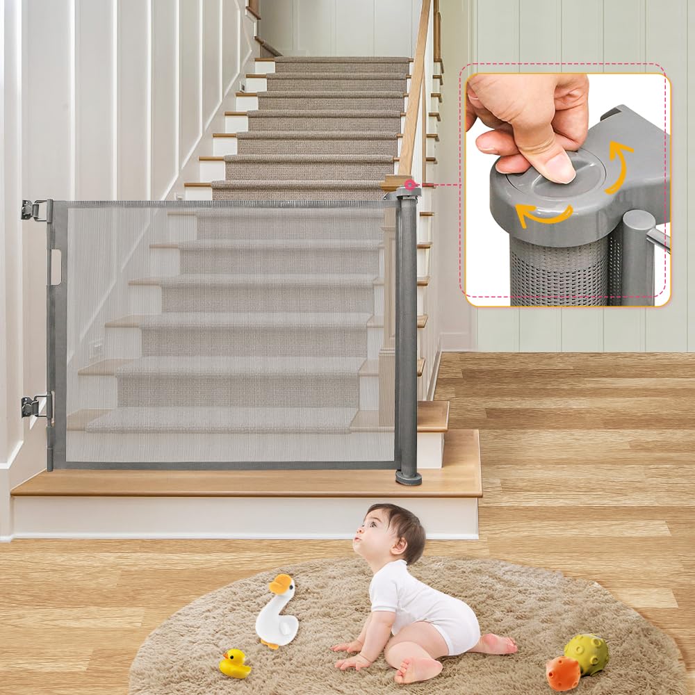Barrera de seguridad retráctil, escalera para bebés infantiles, 0-180 cm, barrera retráctil infantil, barrera de seguridad enrollable para escaleras, corredor, interior y exterior