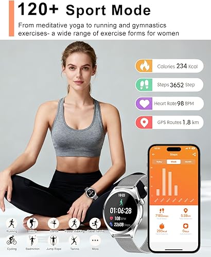 Miniatura 5 de Relojes inteligentes para mujer, 1.27 pulgadas, pantalla táctil TFT, reloj inteligente para responder/hacer llamadas, rastreadores de actividad