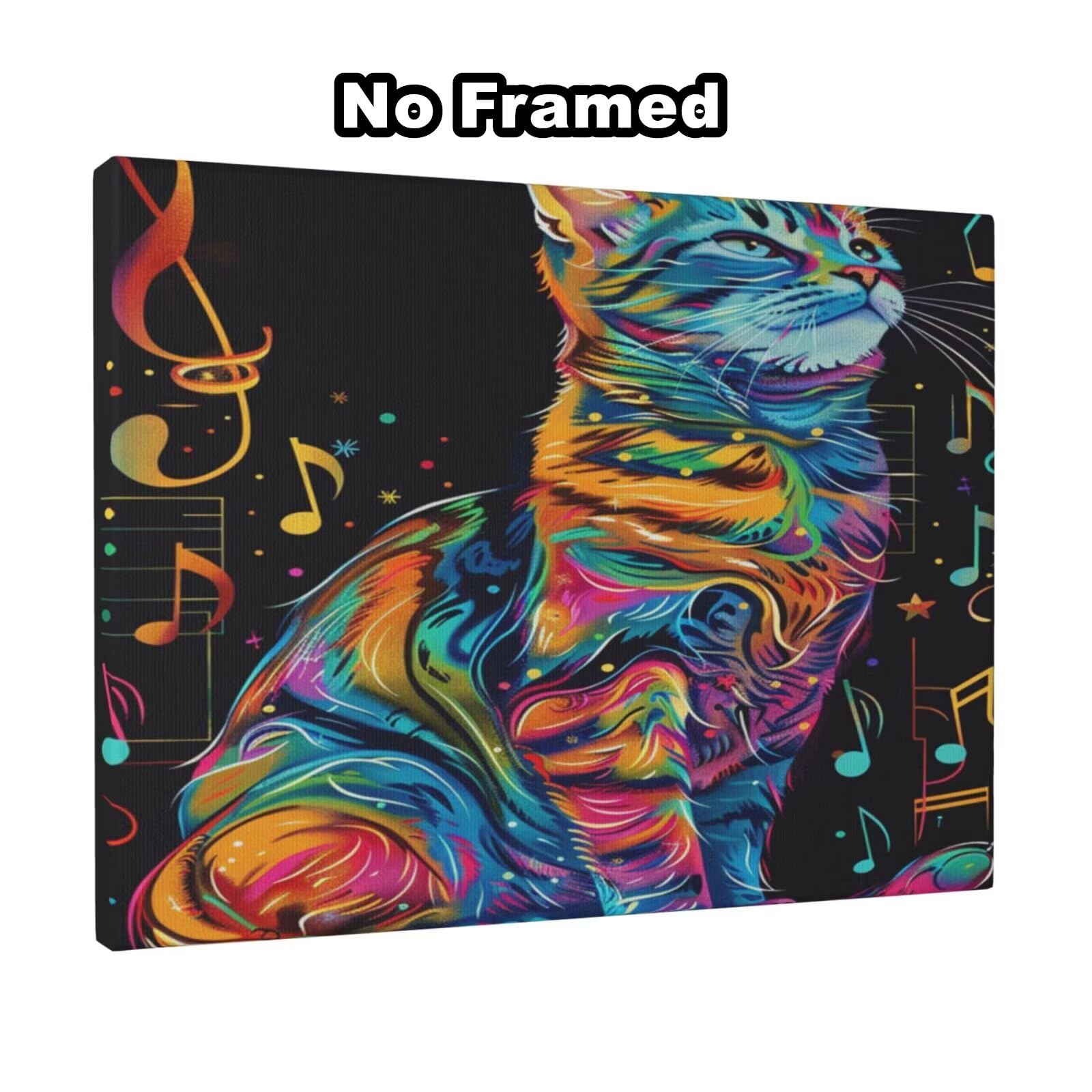 Kit per pittura con numeri per adulti, gatto, note musicali, pittura con numeri per principianti, pittura acrilica con 6 pennelli, pittura ad olio per decorazione da parete (95 x 70 cm, senza
