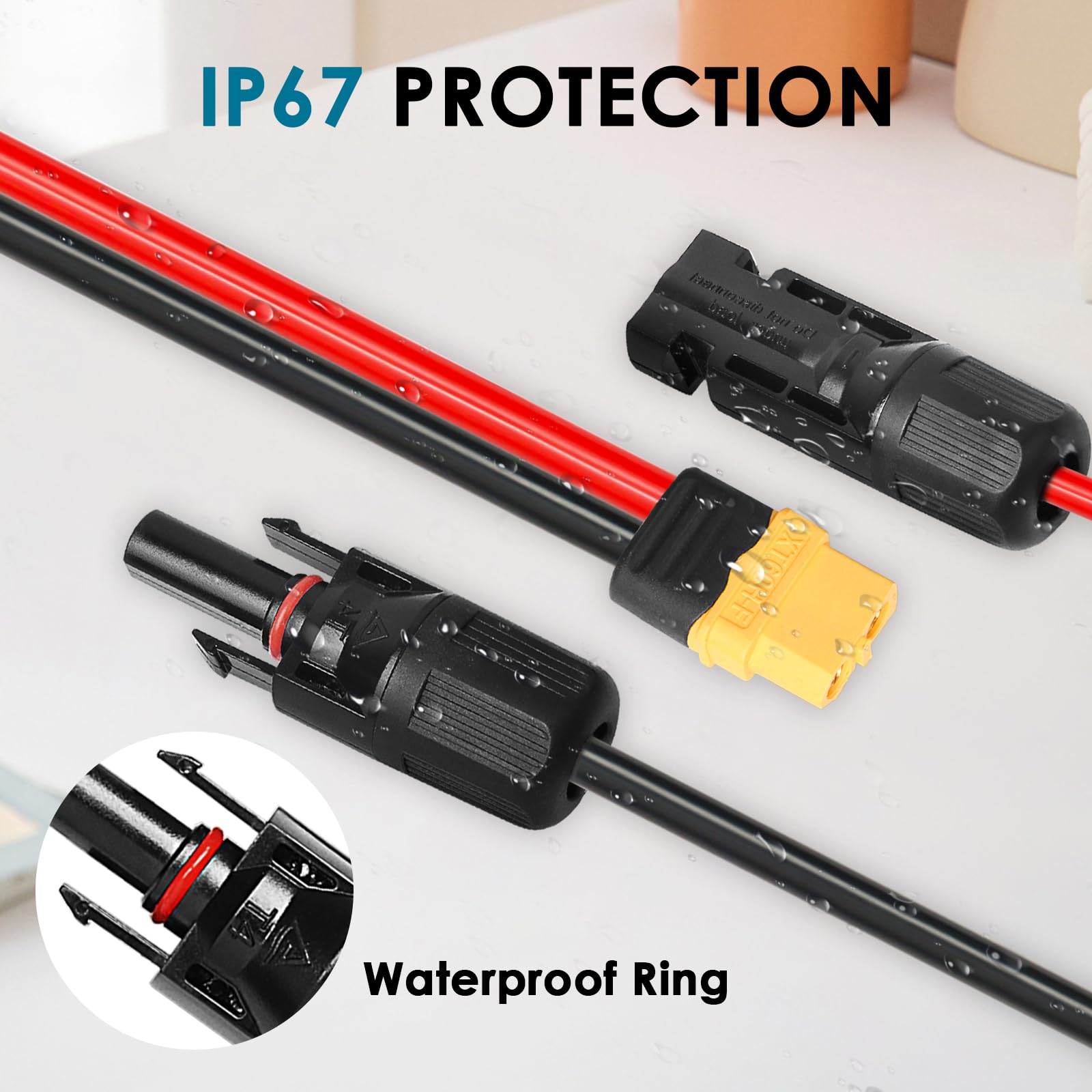 MOOKEERF Cable de extensión de carga solar a XT60, 12 AWG, 50 pies, XT60, conector solar a XT60, cable adaptador para panel solar a estación de energía portátil, generador solar, paquete de baterías