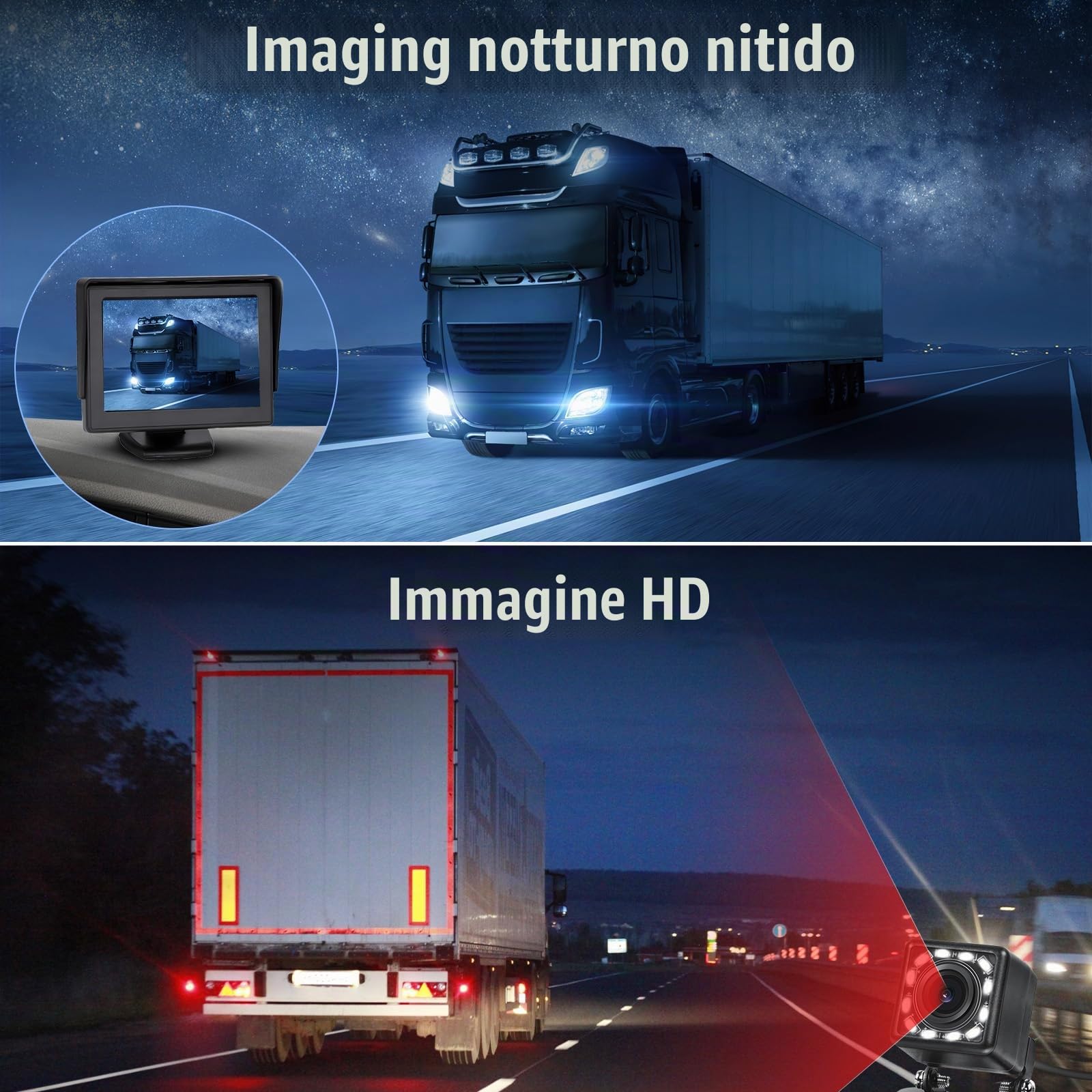 4.3" Telecamera di Retromarcia Auto con LCD Monitor per RV SUV Pickups LKW | Telecamera di Retromarcia Kit con Visione Notturna IP66 Impermeabile con 33FT Cavo 12LED Impermeabile Cablata