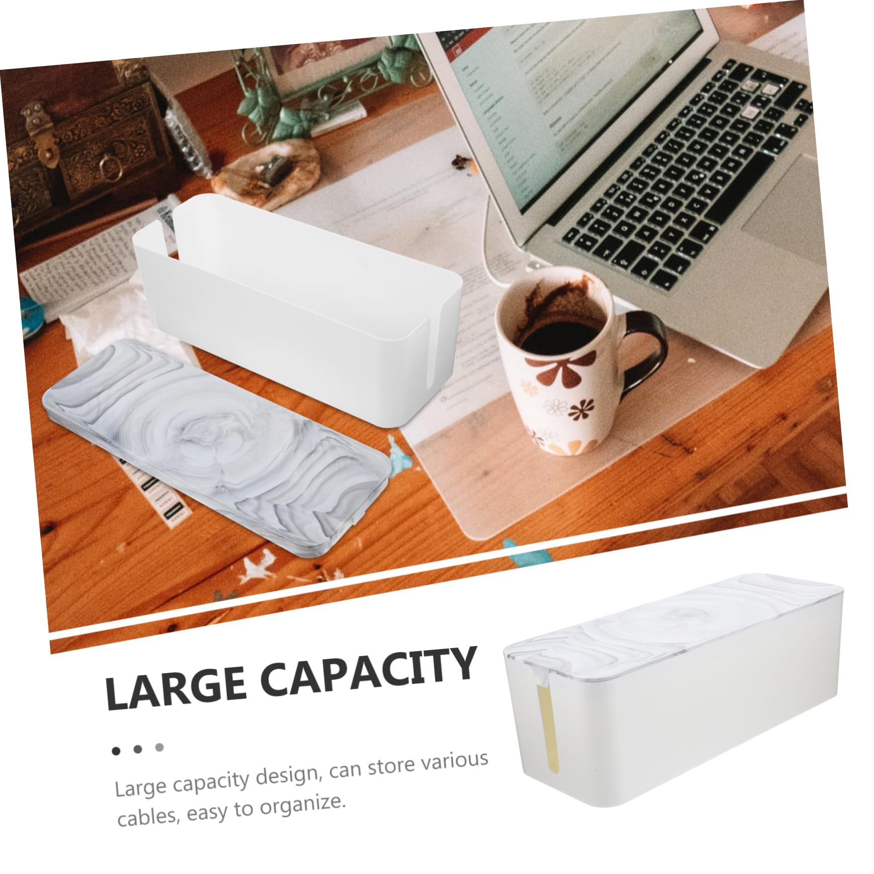 HOMSFOU Caja Organizadora Cables Ocultador Cables Bambú Fácil Limpiar Multifuncional Hogar Oficina
