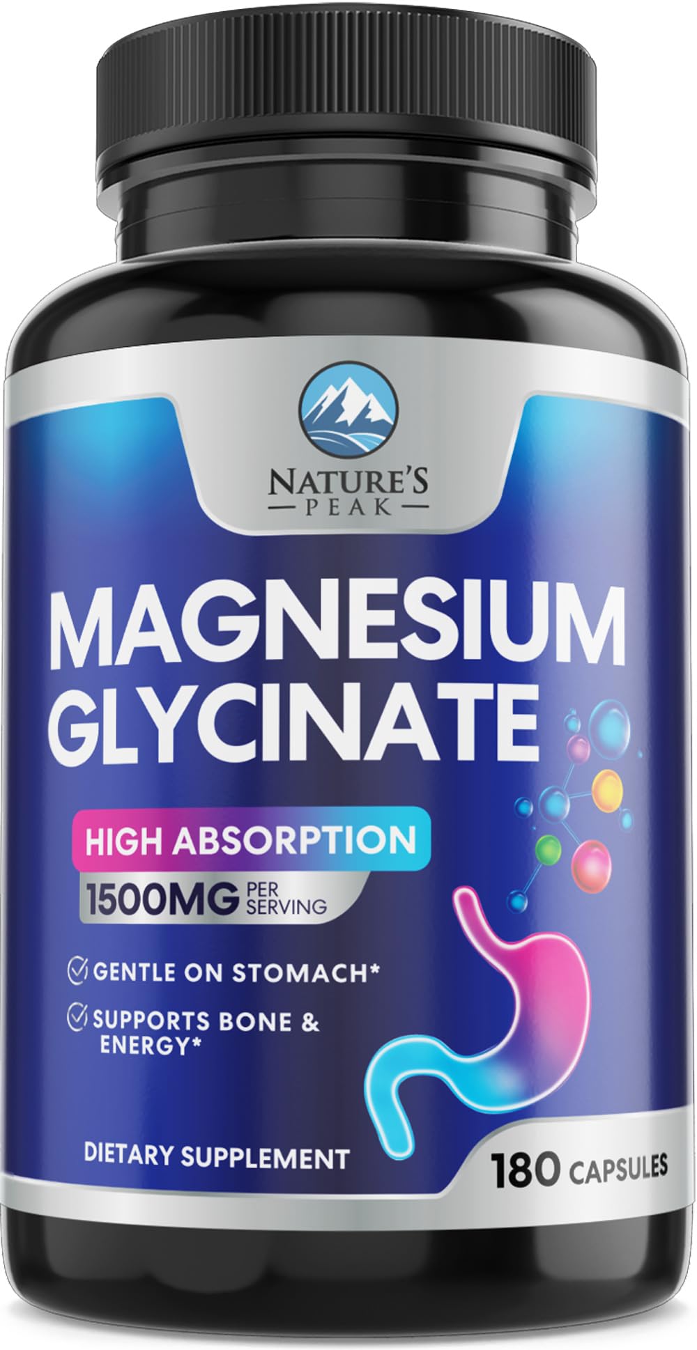 Magnesium Glycinate Supplement - 100% Chelated & Purified - for Calm, Sleep Support, Heart Health, Muscles & Bone Strength - Best Absorption Magnesium Glycinate Capsules, Bottled in USA - 180 Tablets 180 Count (Pack of 1)