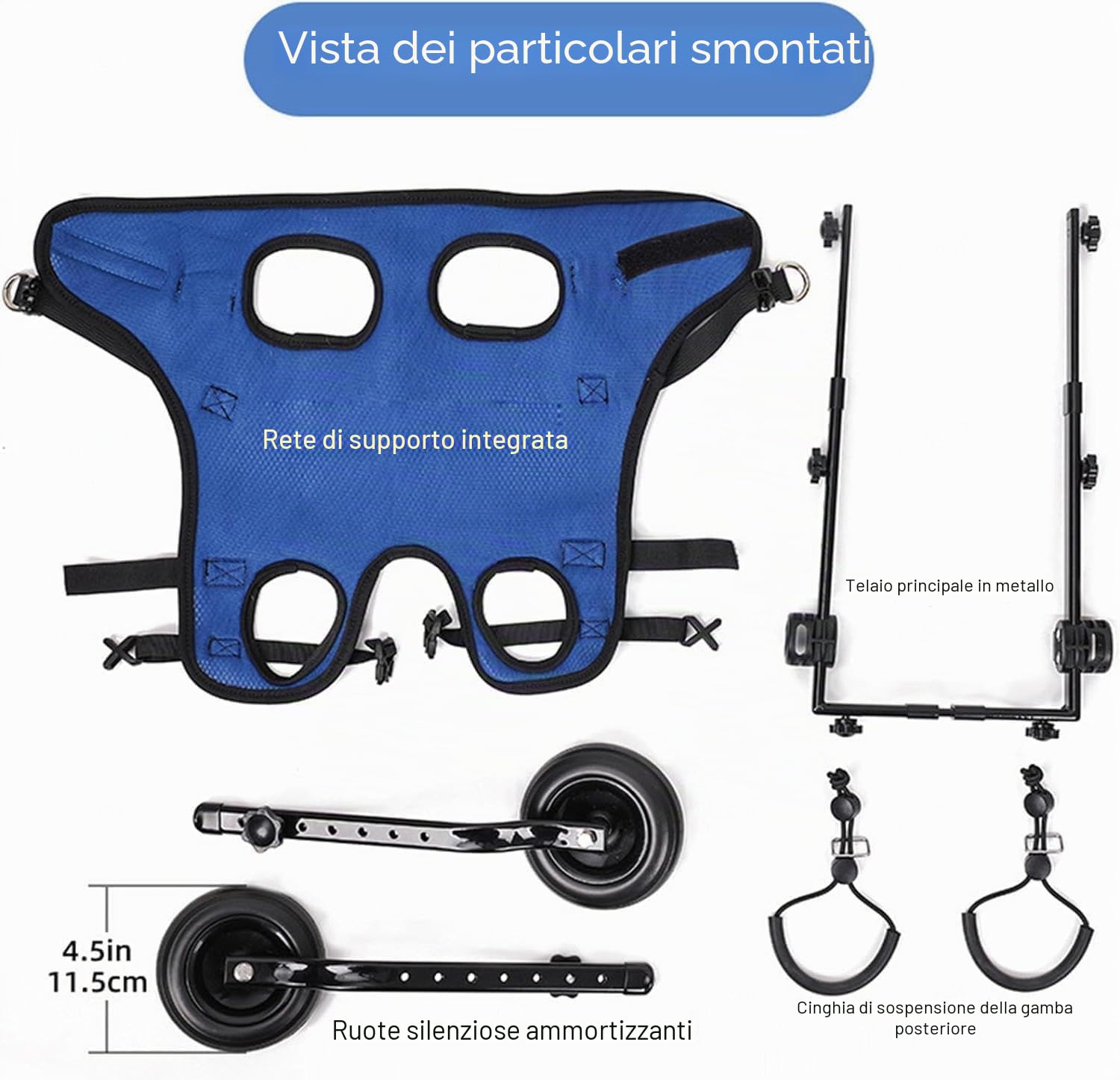 Sedia a rotelle per cani, cane disabile, carrello di assistenza per cani disabili, carrello per cani, leggero, taglia regolabile, adatto per cani di piccola e media taglia (modello) (blu-S)