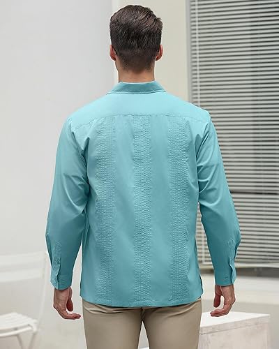 Miniatura 3 de Camisas para hombre Camisas Guayabera Camisas cubanas de manga larga Camisas mexicanas para hombre