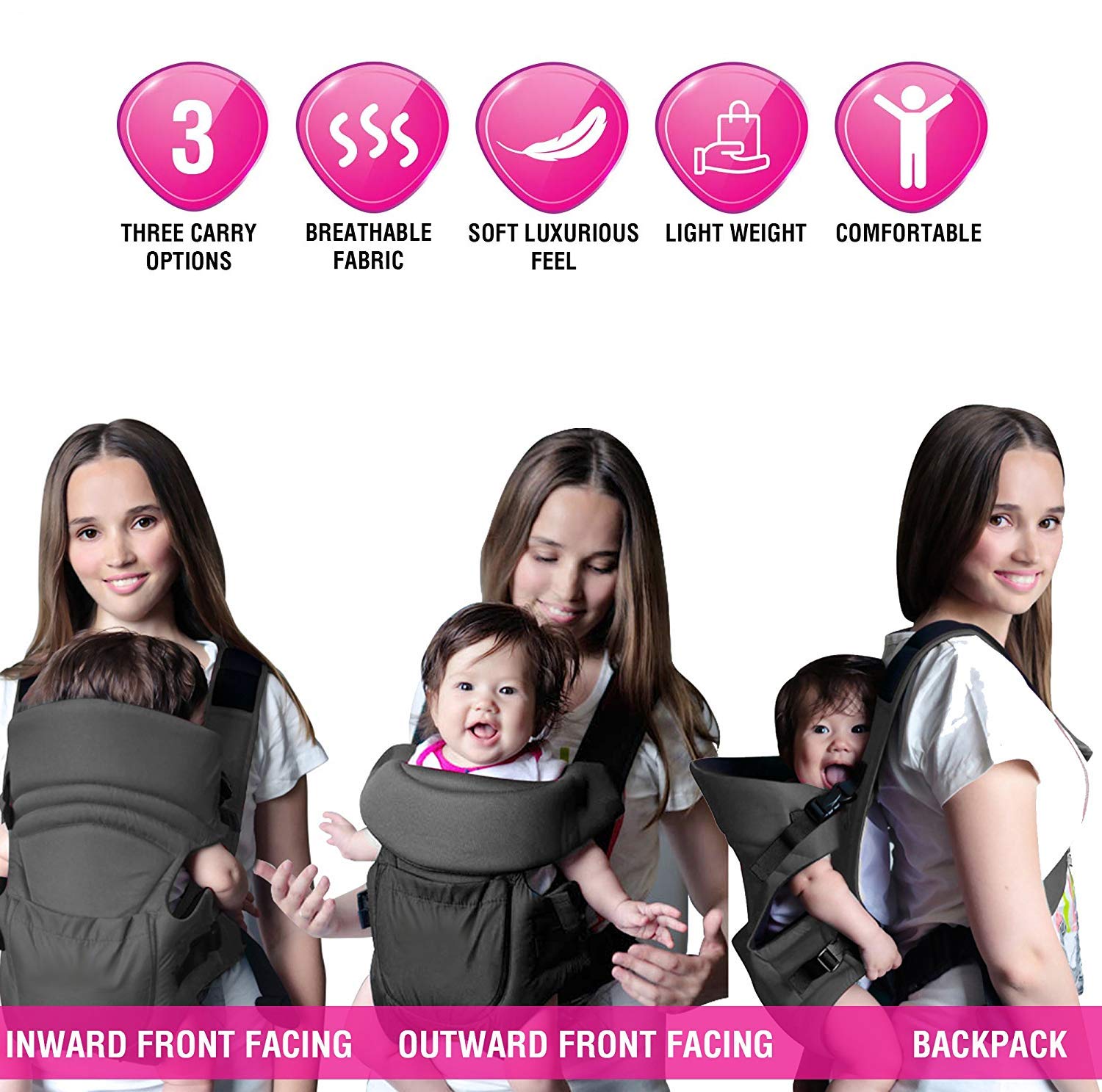 Mom's Pride Infant 3 In 1 Baby Carry Bag Backpack Sling Back Position- Front Position Carrier (Black 1) - Image 4 thumbnail
