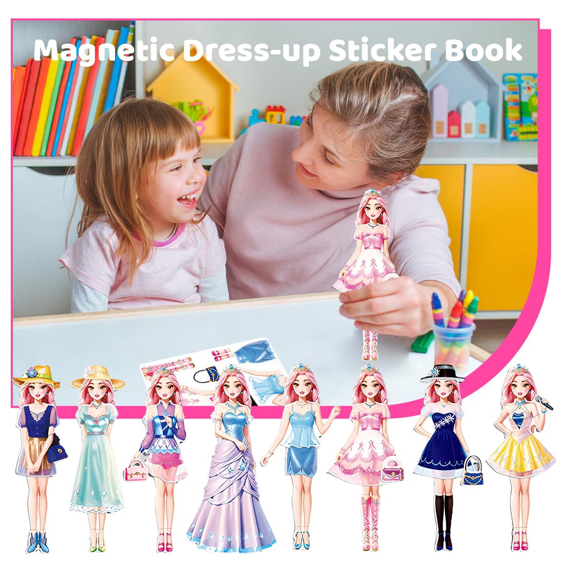 Muñecas de Vestir Magnéticas Muñeca de Papel de Vestir de Princesa Juguete de Juego de Viaje de Simulación y Juego Muñeca de Portátil para Vestir Princesas Regalo para Niña (Liz)