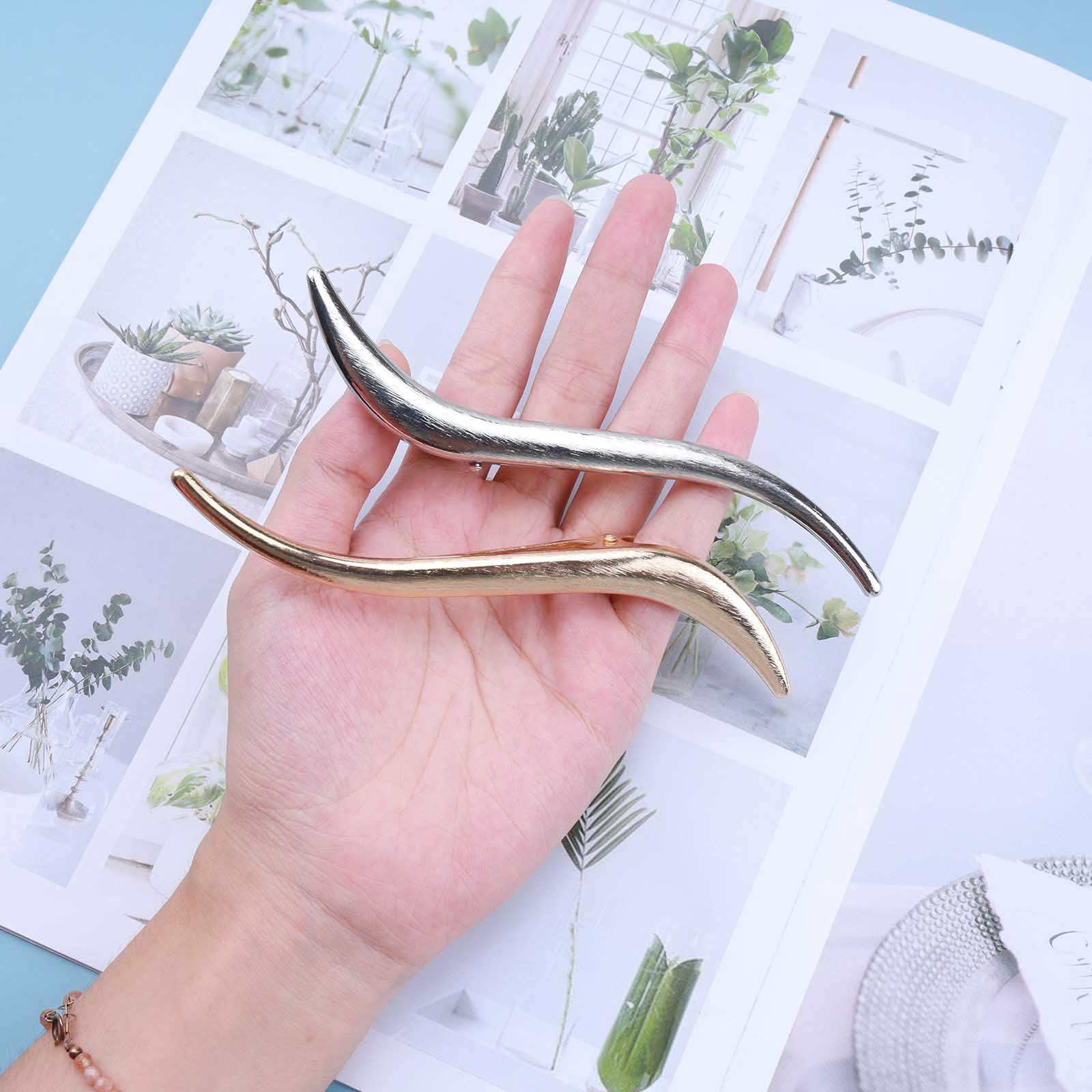 Cybche Metal Hair Clip Barrette Gold Metal Hair Clips Pin Minimalist Side Clip Barrette Alloy Alligator Hairpins Decorative Hair Accessories for Women(Gold2) - Image 4