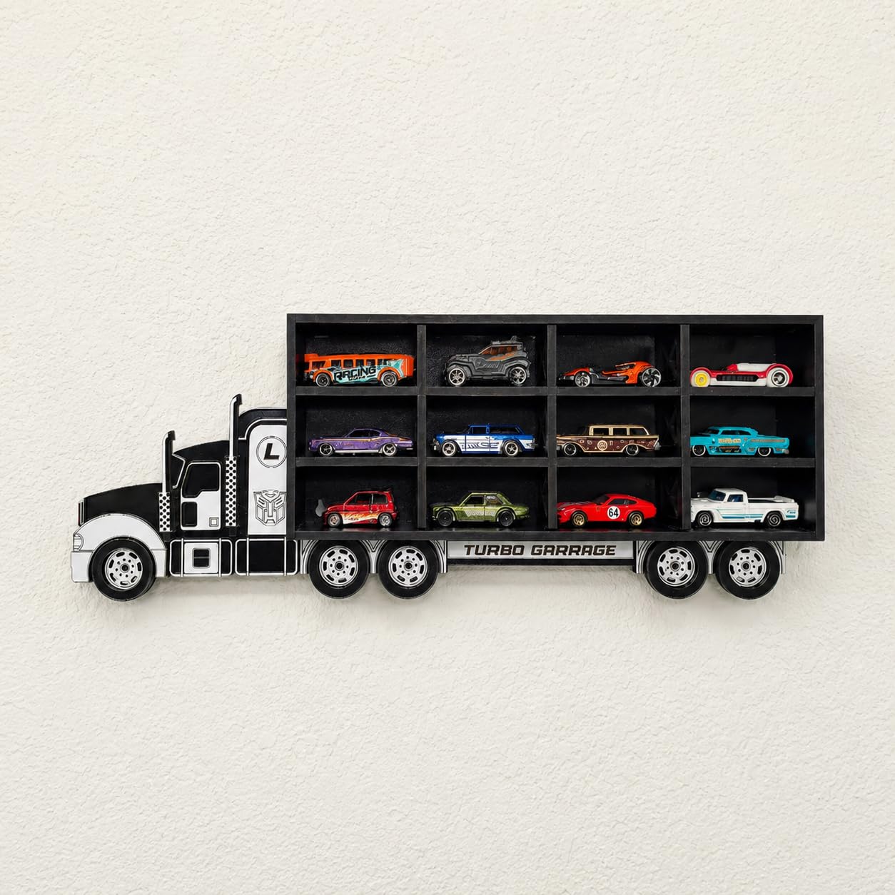 Truck Shape Die Cast Car Display Shelf for 1:64 Scale Toy Cars | Wall Mount MDF Display Case & Storage Organizer | Personalized Name Option | 12 Slots | Turbo Garage 12-image-28