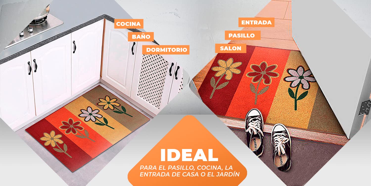 LucaHome Zerbino In Gomma E PVC 45x68 Cm - Motivo Fiori Linee Manchester, Antiscivolo, Assorbente, Per Esterno E Interno - 2