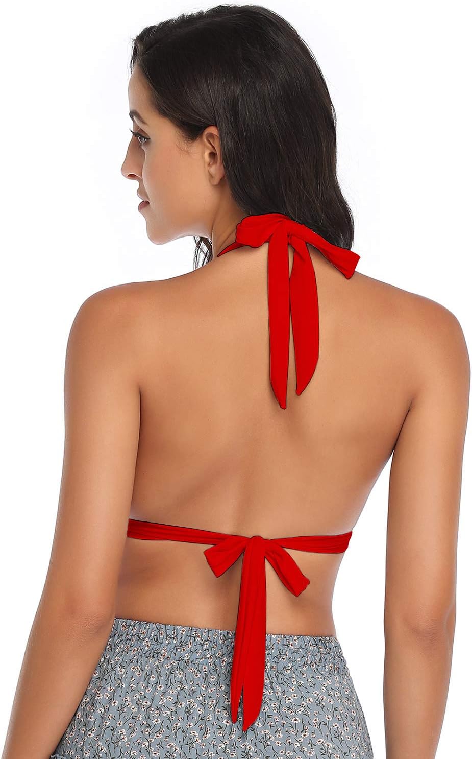 Women's Retro 50s Plaid Pattern Polka Dot Halter Molded Soft Pads Vintage Bikini Swimsuits Tops - Image 4