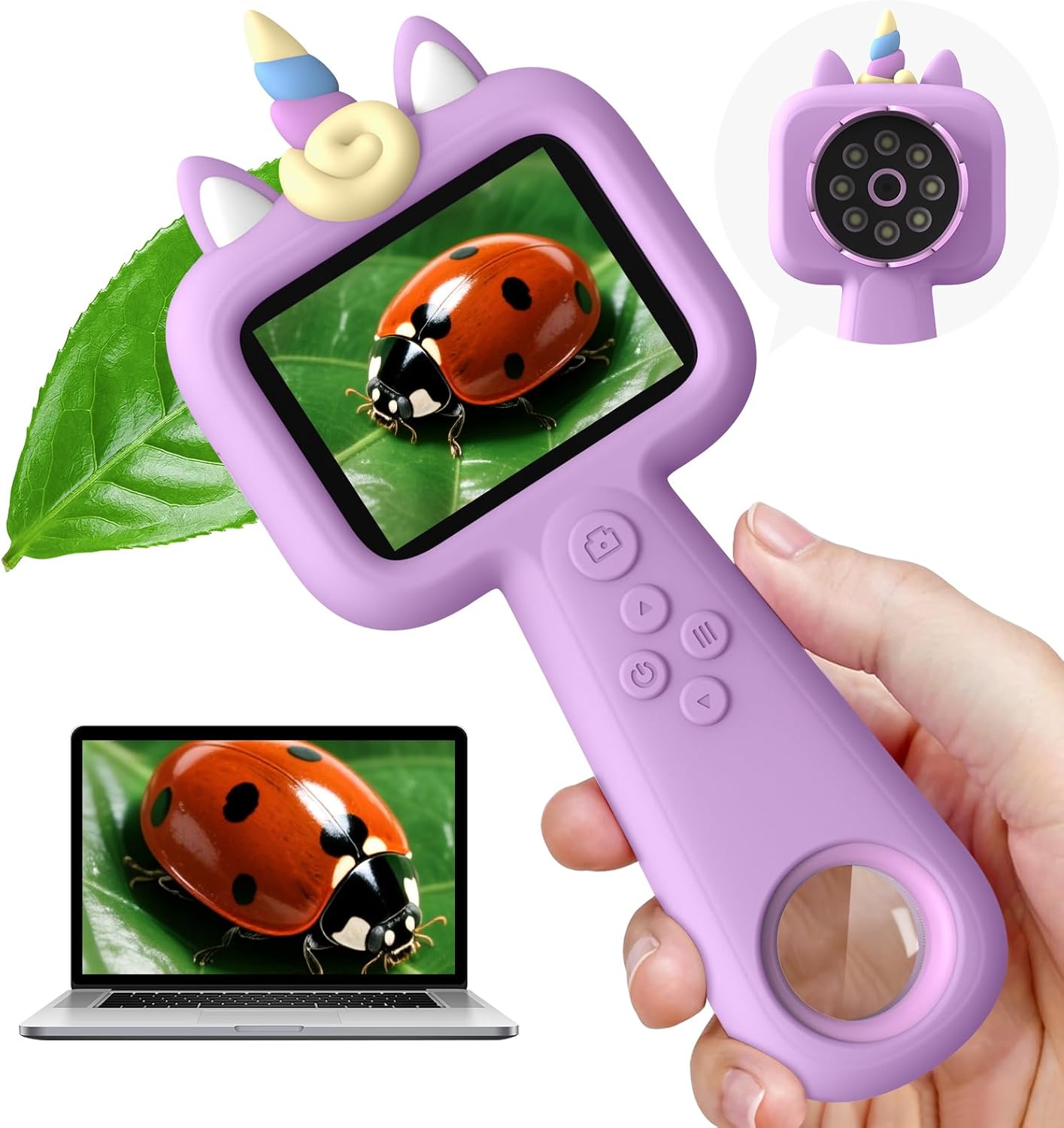 Microscope for Kids – Mini Pocket Kid Microscope Handheld, 2.4″ – 600X FHD Digital Microscope Educational Science Toys, Outdoor Toys for Kids Ages 4-8 8-12, Boys & Girls Christmas Birthday Gifts