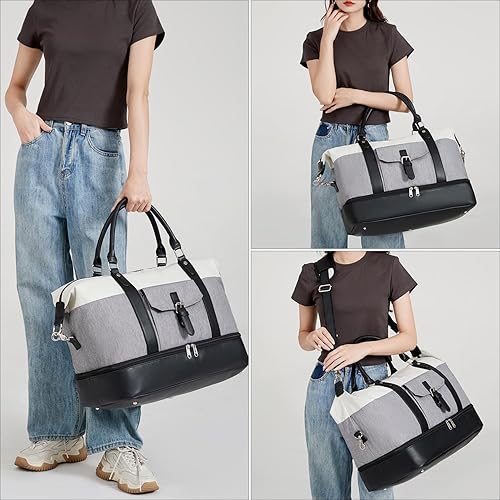 Miniatura 2 de Bolsas de fin de semana para mujer, bolsa de lona grande de viaje, bolsa de fin de semana con compartimento de cuero para zapatos para hombres,