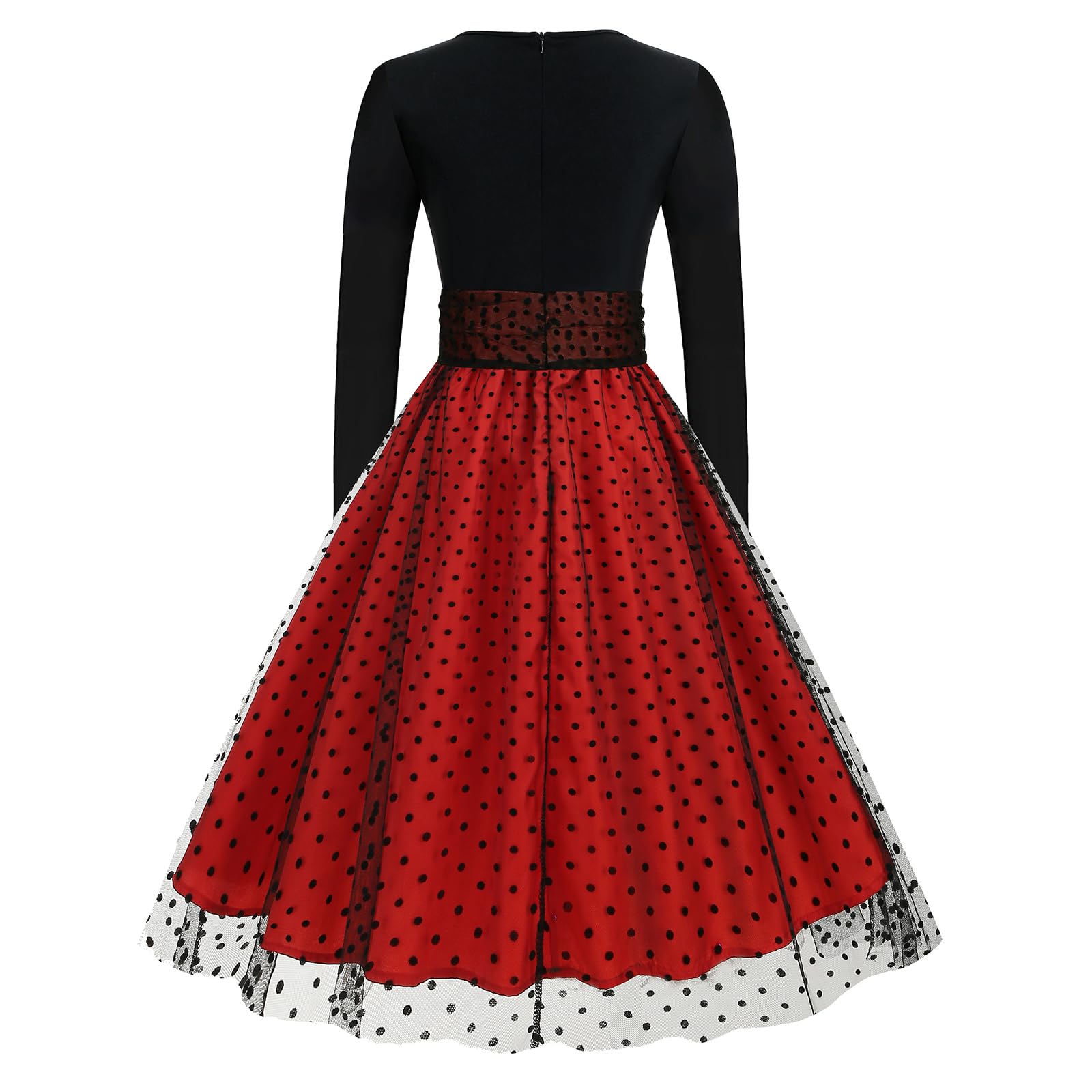 Robe trapèze vintage années 50 et 60 à manches longues en tulle à pois pour femme, robe de cocktail, automne et hiver