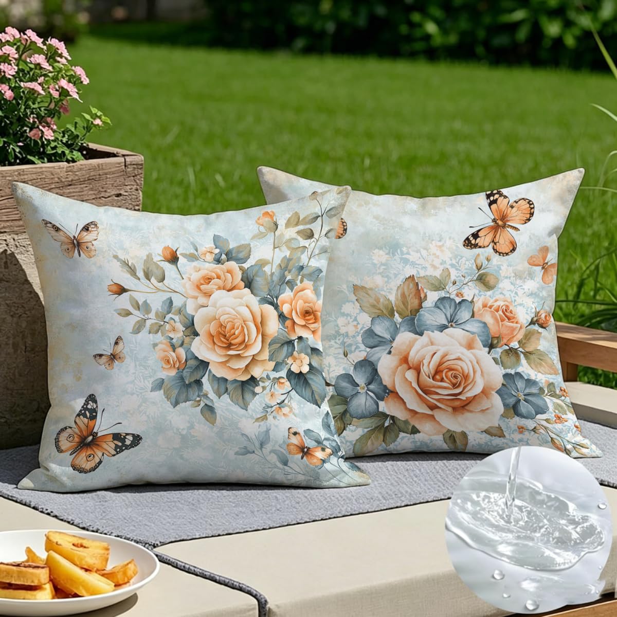 Coussin extérieur imperméable rose 50x50 lot de 2 housses en lin pour le jardin