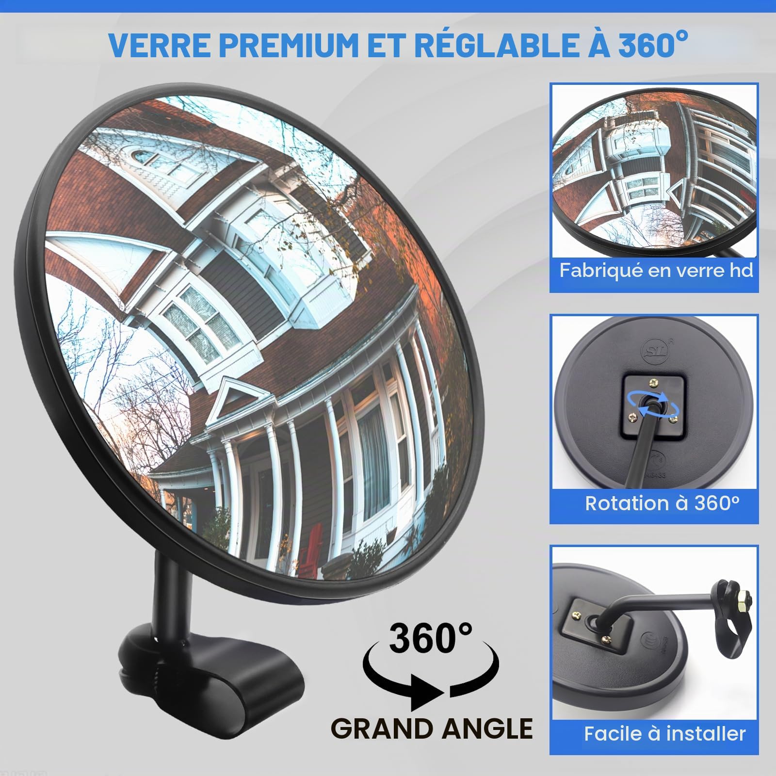 Miroir Convexe, Miroir Rond pour Camion à Angle Large pour Camions 360° Réglable Montage Universel Miroir de Remplacement pour Camion (2)
