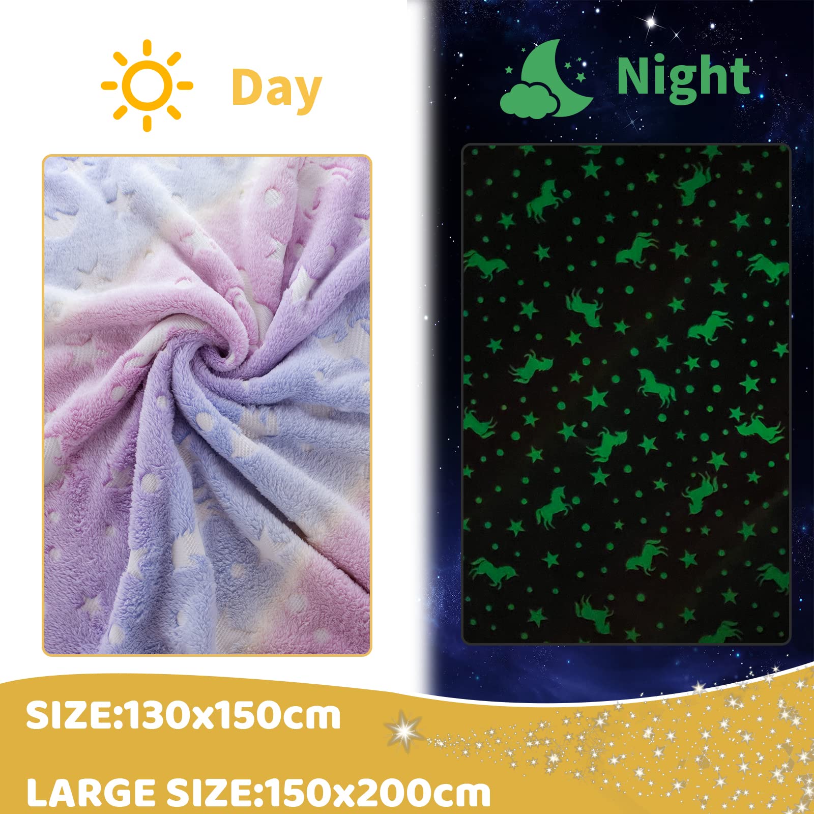 HSGLGNA Coperta per bambini, con unicorno, luce al buio, idea regalo per ragazze, super morbida e calda, coperta da letto, con unicorno, colore: rosa