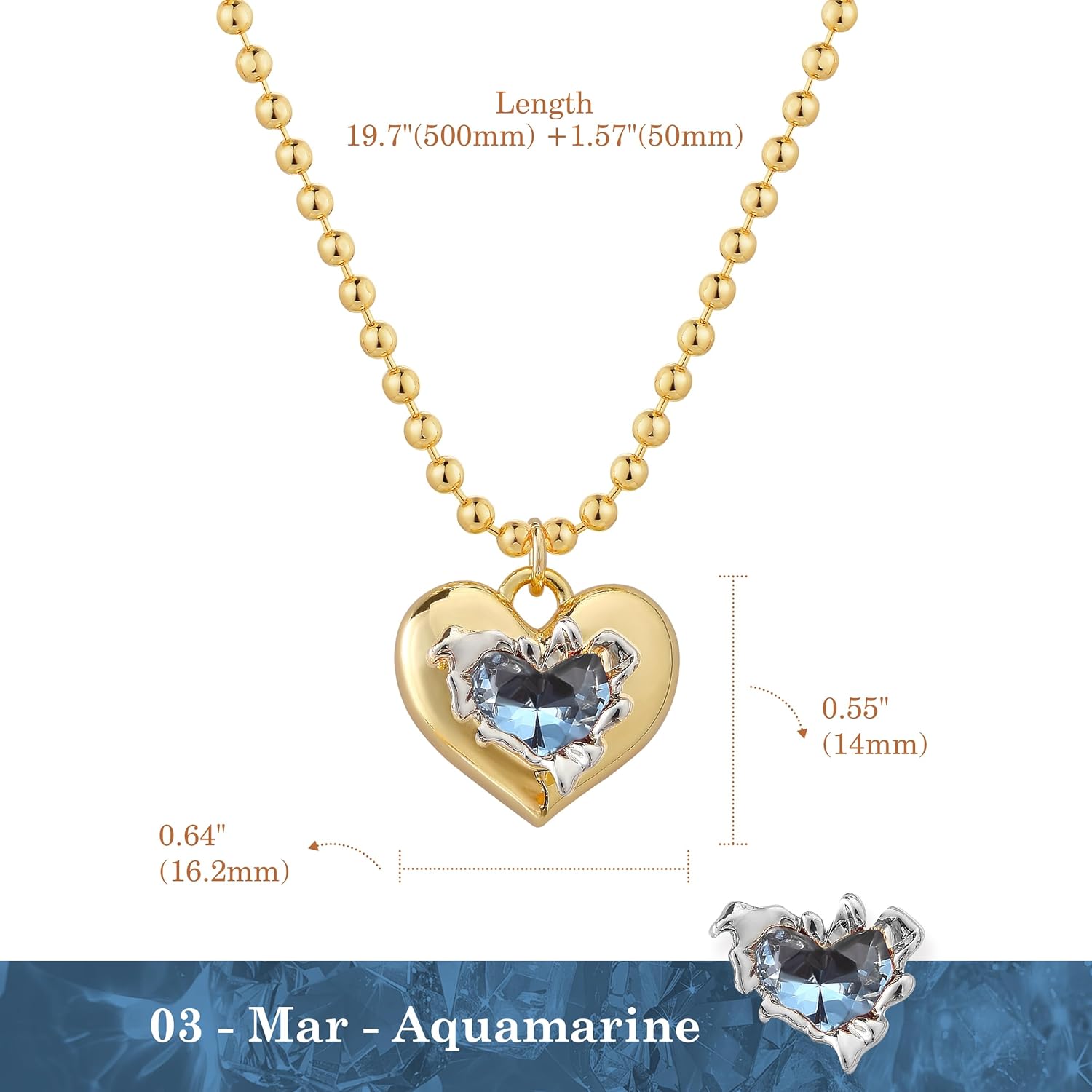 Fettero Gold Heart Necklace for Women 14K Gold Plated Birthstone Necklace Charm Heart Pendant Necklace Cute Love Necklace Jewelry CZ Pendant Necklace Birthday Gift for Women Jewelry - Image 6