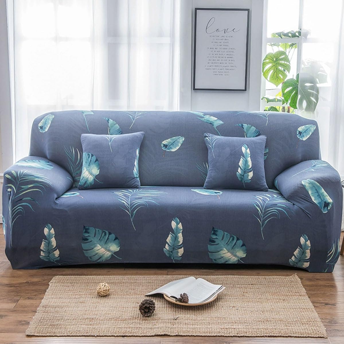 Sswh L Sofa Cover 1/2/3/4 Seater High Stretch Sofa Covers 3D Printed Spandex Sofa Covers Al-Inclusive Sofa Slipcover Non Slip Sofa Slipcover Universa Fitted Sofa Sl(Size:3 Seater(190-230Cm),Color:l)