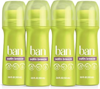 Ban Invisible Roll-On Antiperspirant Deodorant, Satin Breeze, 3.5 oz, 4pk | 24-Hour Sweat and Odor Protection, No White Residue, For Women and Men, Sensitive Skin-Friendly, 4-Pack Value