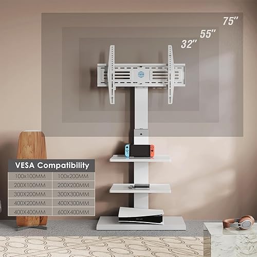 Miniatura 40 de FITUEYES - Soporte giratorio de suelo para TV, base de hierro, con ménsulas de montaje, para ahorro de espacio; para televisores LCD, LED, OLED,