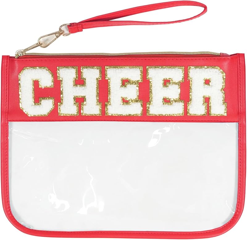 HIGH FIT Necessaire transparente Cheer-Red com estampa de letras e zíper, HF0076