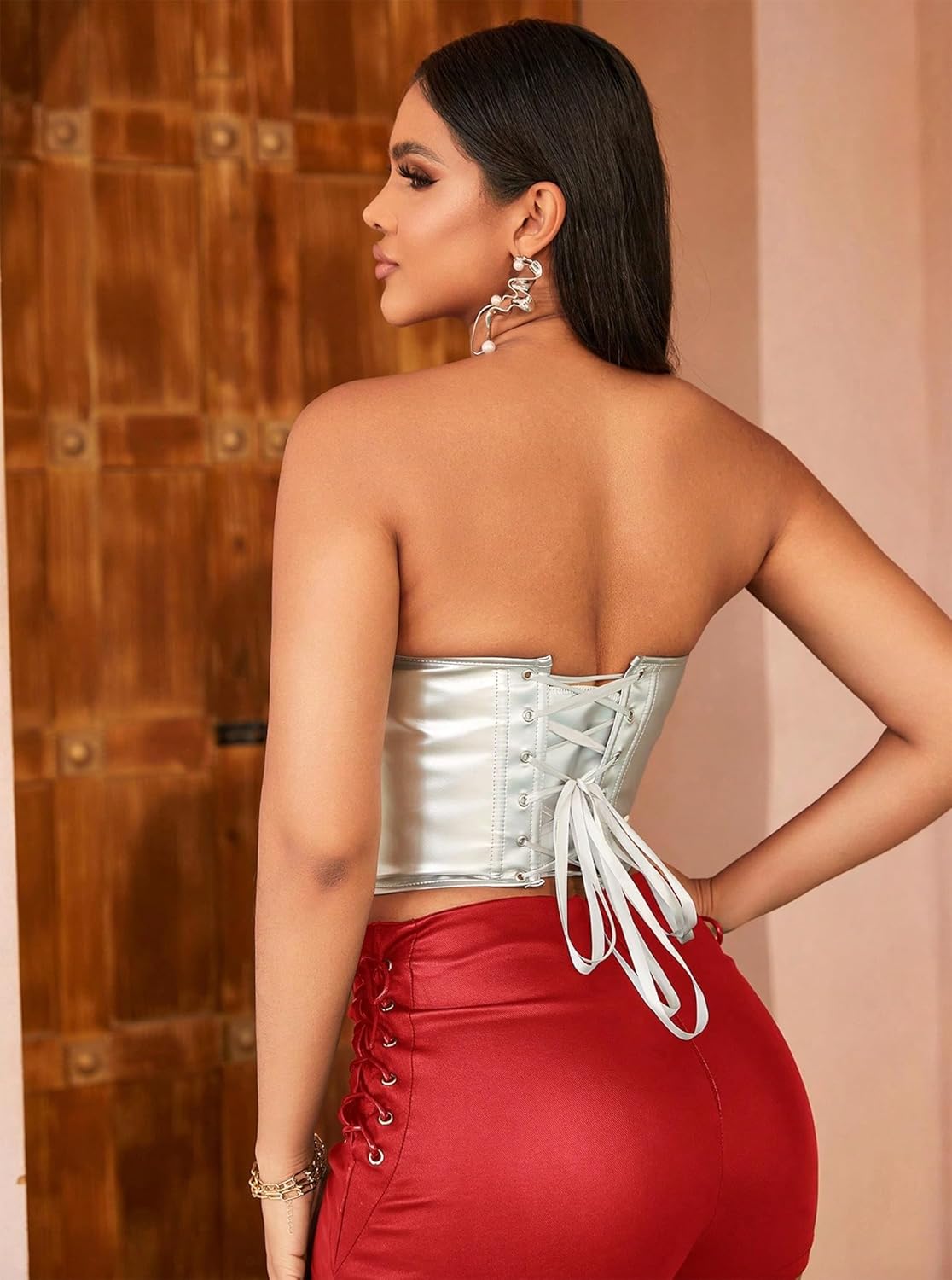 Leather Shorts for Women High Waisted Lace Up Side Stretchy Sexy Mini Booty Short Y2K Rave Club Party Concert Winter - Image 9