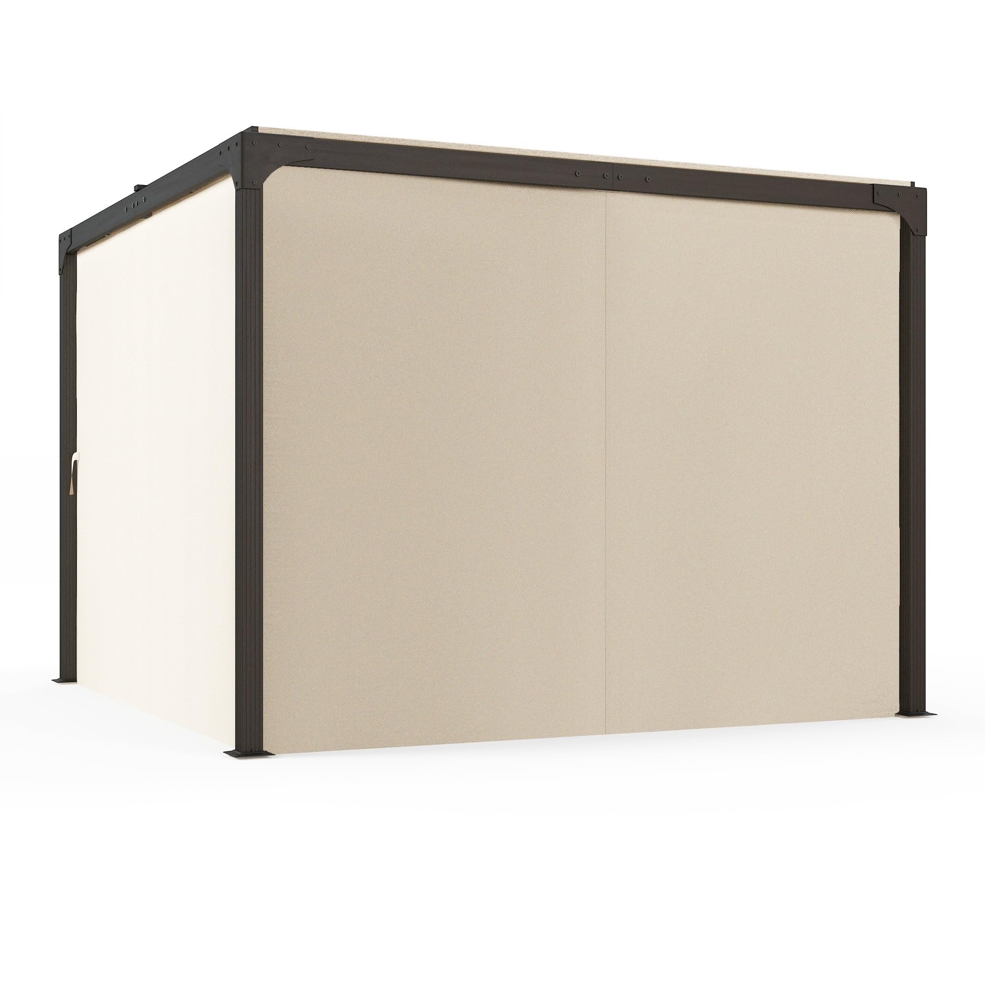 Outsunny Pérgola de Aluminio 4,2x3 m con Techo Corredizo Beige y Negro | Cenador de Jardín, Gazebo, 4 Paredes Laterales, Orificios de Drenaje, Pabellón para Patio Terraza