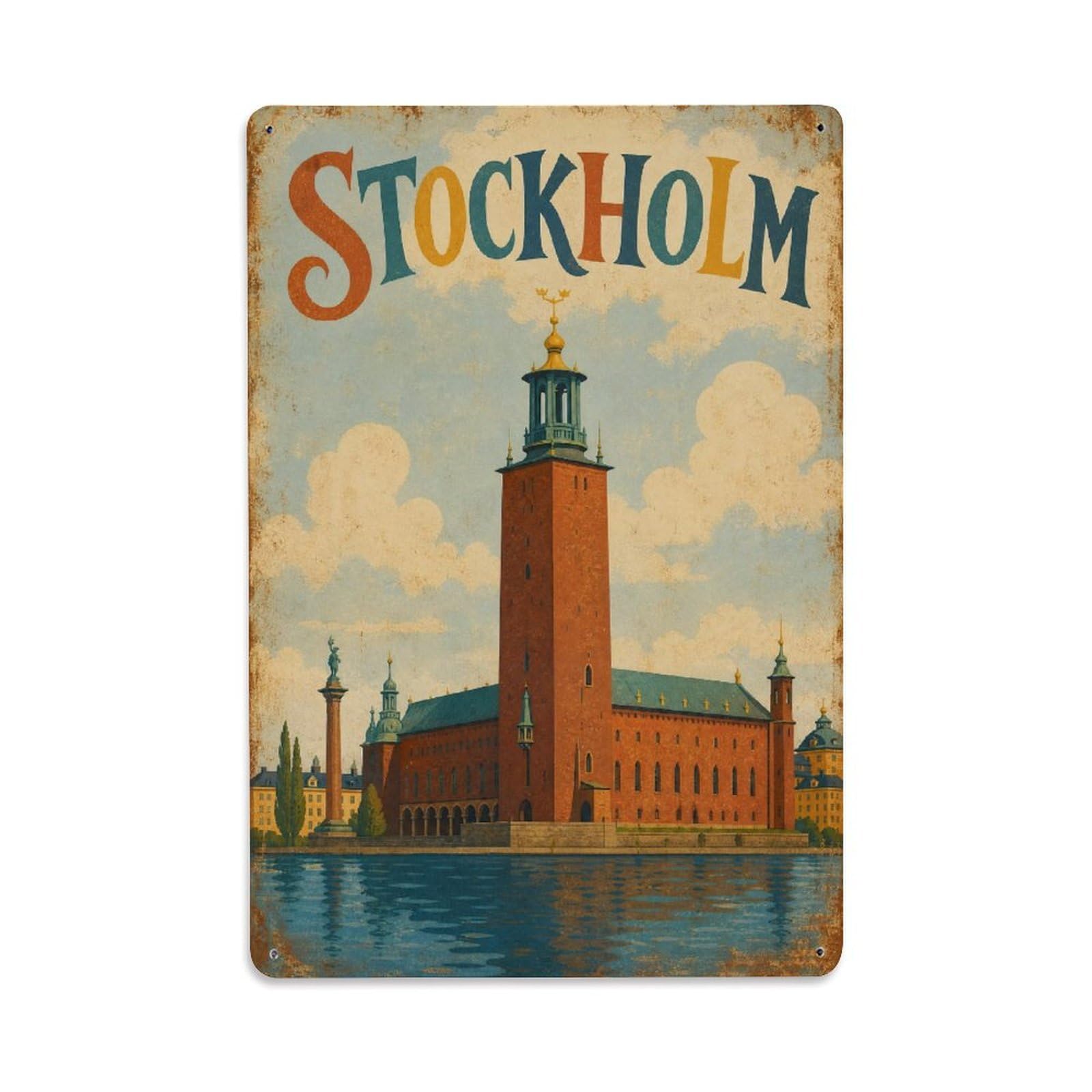 Huiyhb 8X12inch(20X30cm) Vintage Travel Stockholm Historic Landmark Sweden Metal Tin Sign
