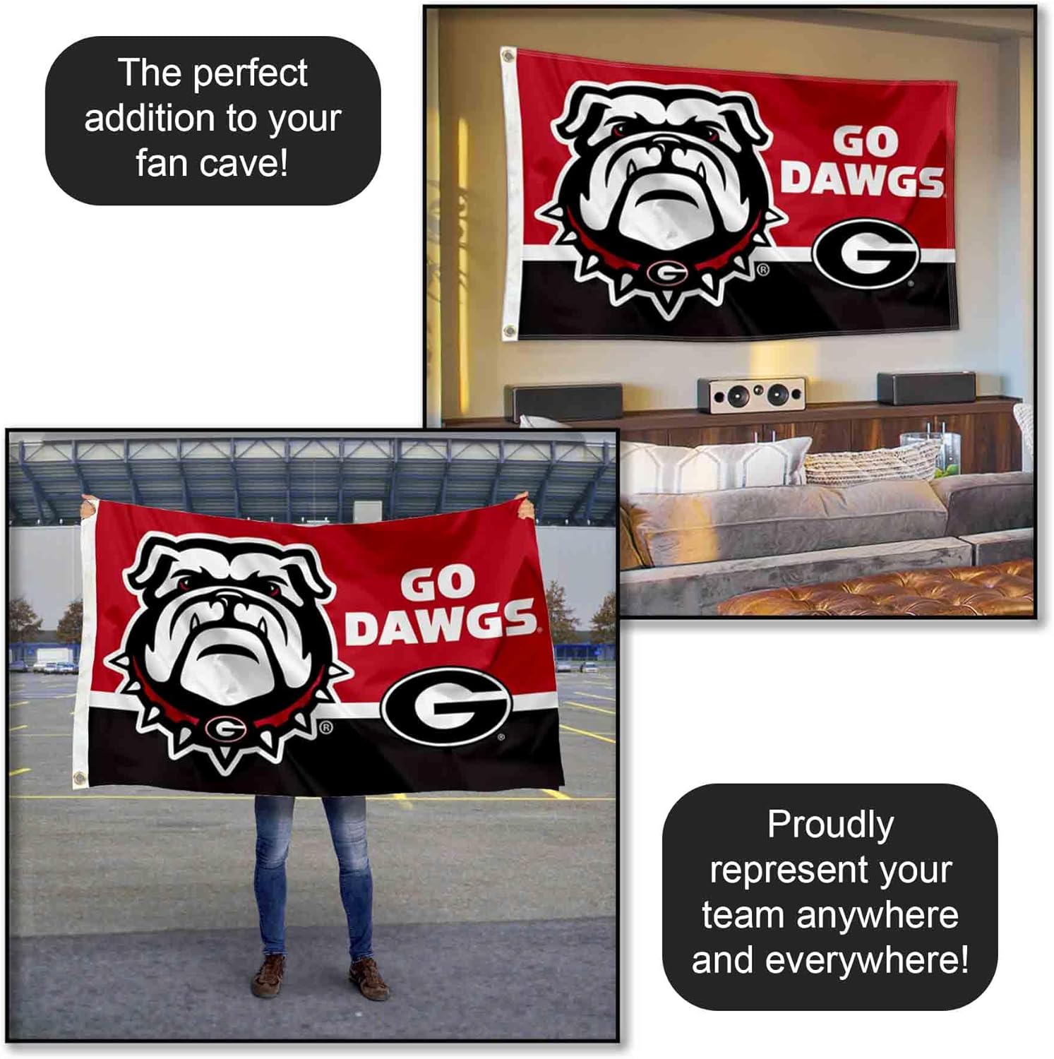 College Flags & Banners Co. Georgia Bulldogs Go Dawgs Large Outdoor Banner Flag