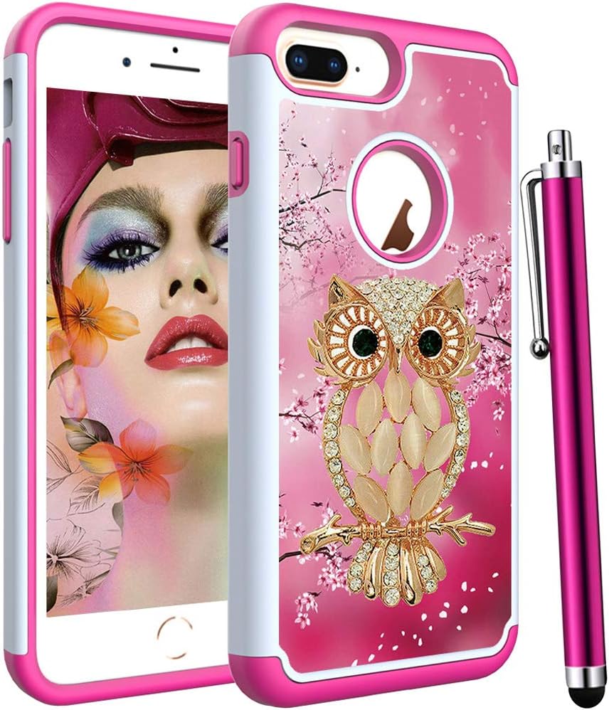 Voanice for iPhone 8 Plus Case,iPhone 7 Plus Case,Shockproof Hybrid Heavy Duty Hard Plastic& Rubber Silicone Dual Layer Rugged Protective for iPhone 6 Plus/iPhone 6s Plus/7 Plus /8 Plus -Cute Pink Owl