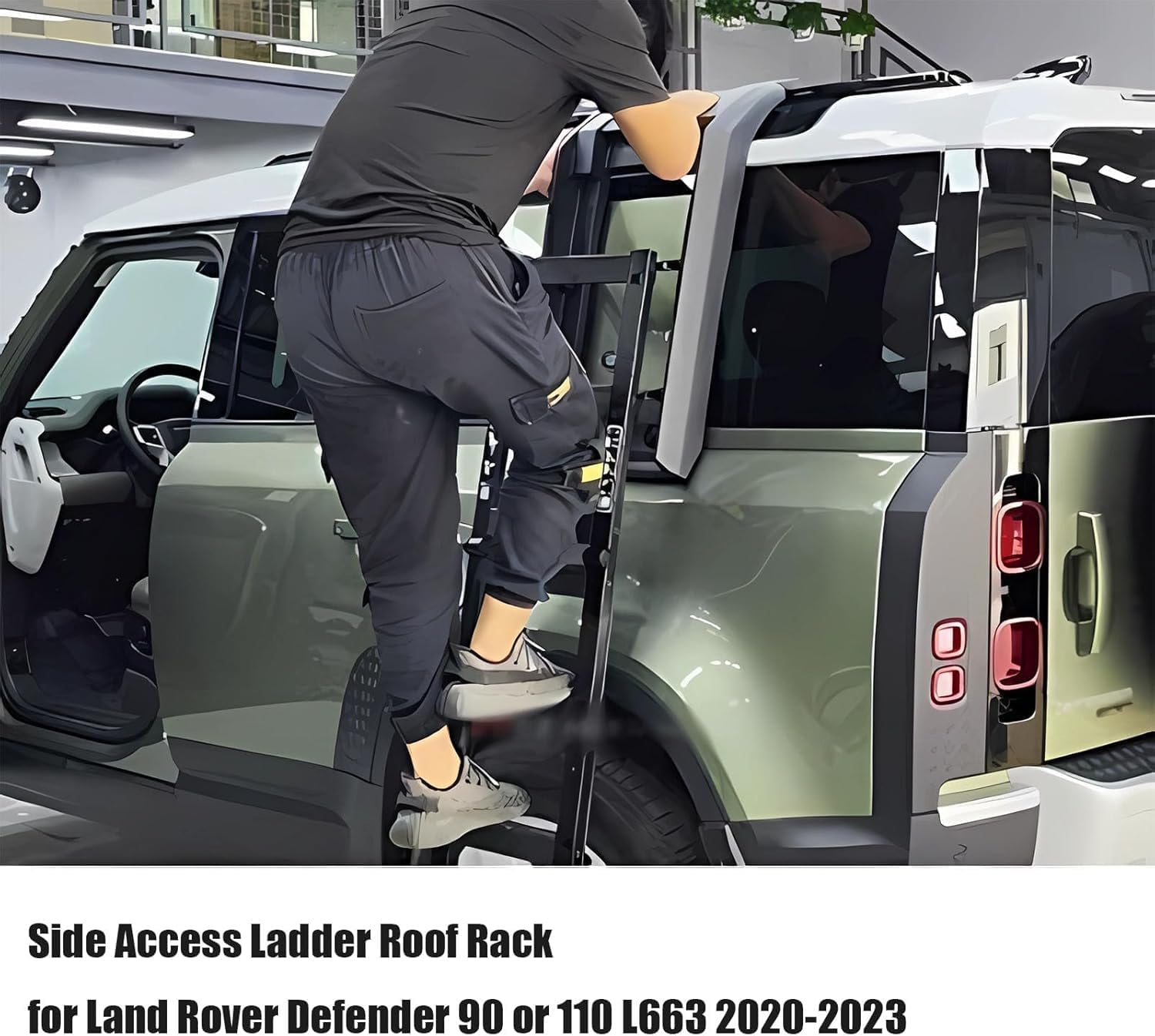 Gloss Black Side Ladder Rack Luggage Carrier Side Access Ladder fit for Land Rover Defender 110 90 130 2020 2021 2022 2023 2024 Window Roof Step Ladders