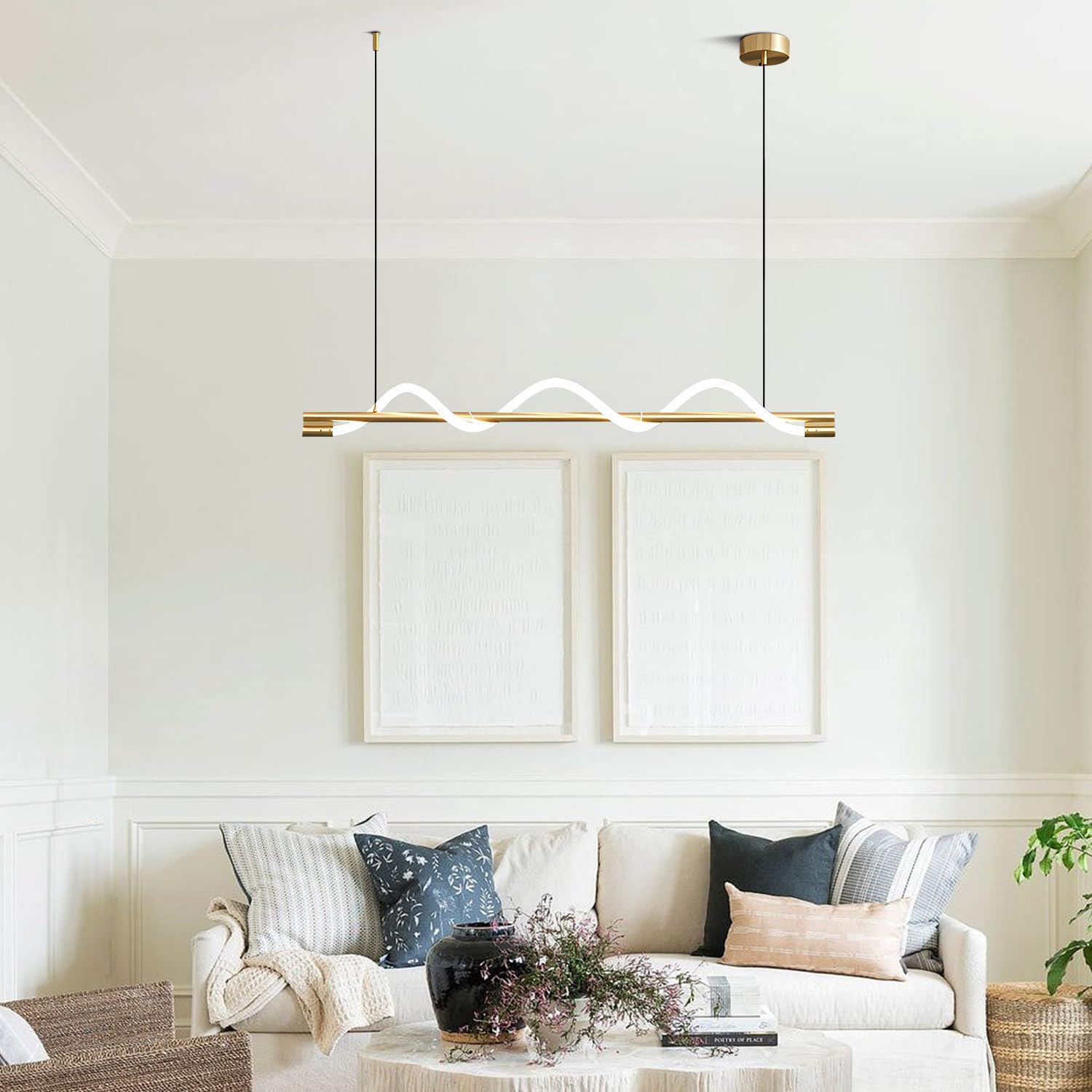 KCO Lighting Modern LED Dining Light Fixtures Ceiling Hanging Linear Pendant Lights Kitchen Island Gold Chandelier Light Fixture Minimalist Linear Pendant Light Dimmable