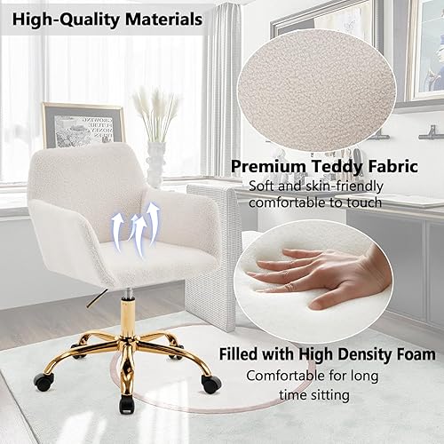 Miniatura 5 de Moderna silla de oficina en casa tapizada y bonita silla de escritorio con patas de metal dorado silla giratoria ajustable con ruedas silla de