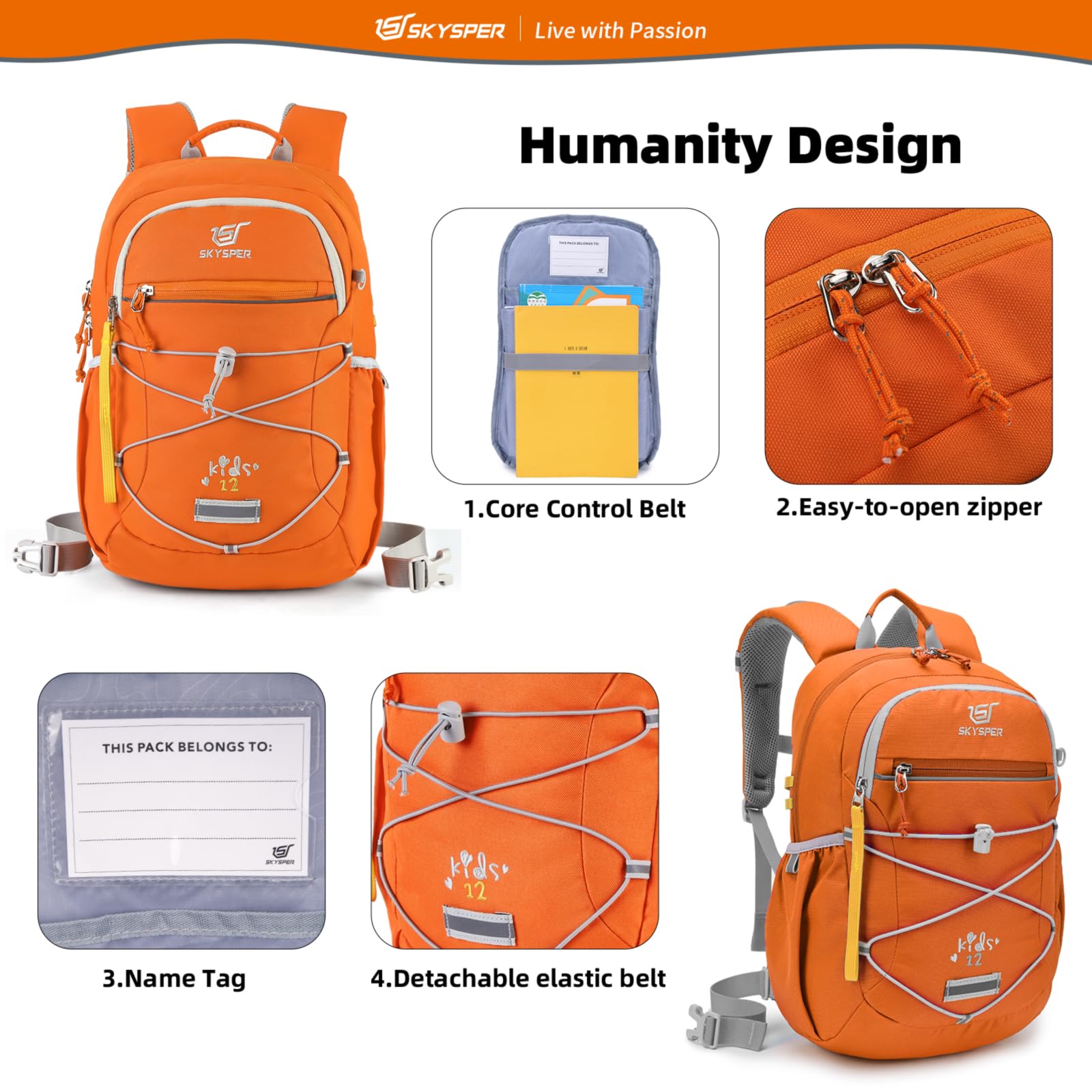 SKYSPER Zaino per Bambini e Bambine 12L per 3-8 anni Comodo Zaino da Trekking per Bambini