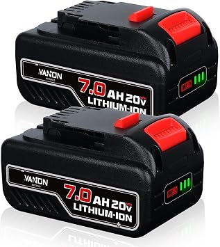 VANON 7.0Ah 20V Replacement for Dewalt 20V Max Battery Lithium-Ion Compatible with Dewalt Battery DCB200 DCB204 DCB206 DCB201 DCB203 DCB181 DCB180 20V DCD DCF DCG DCS Series 2 Pack