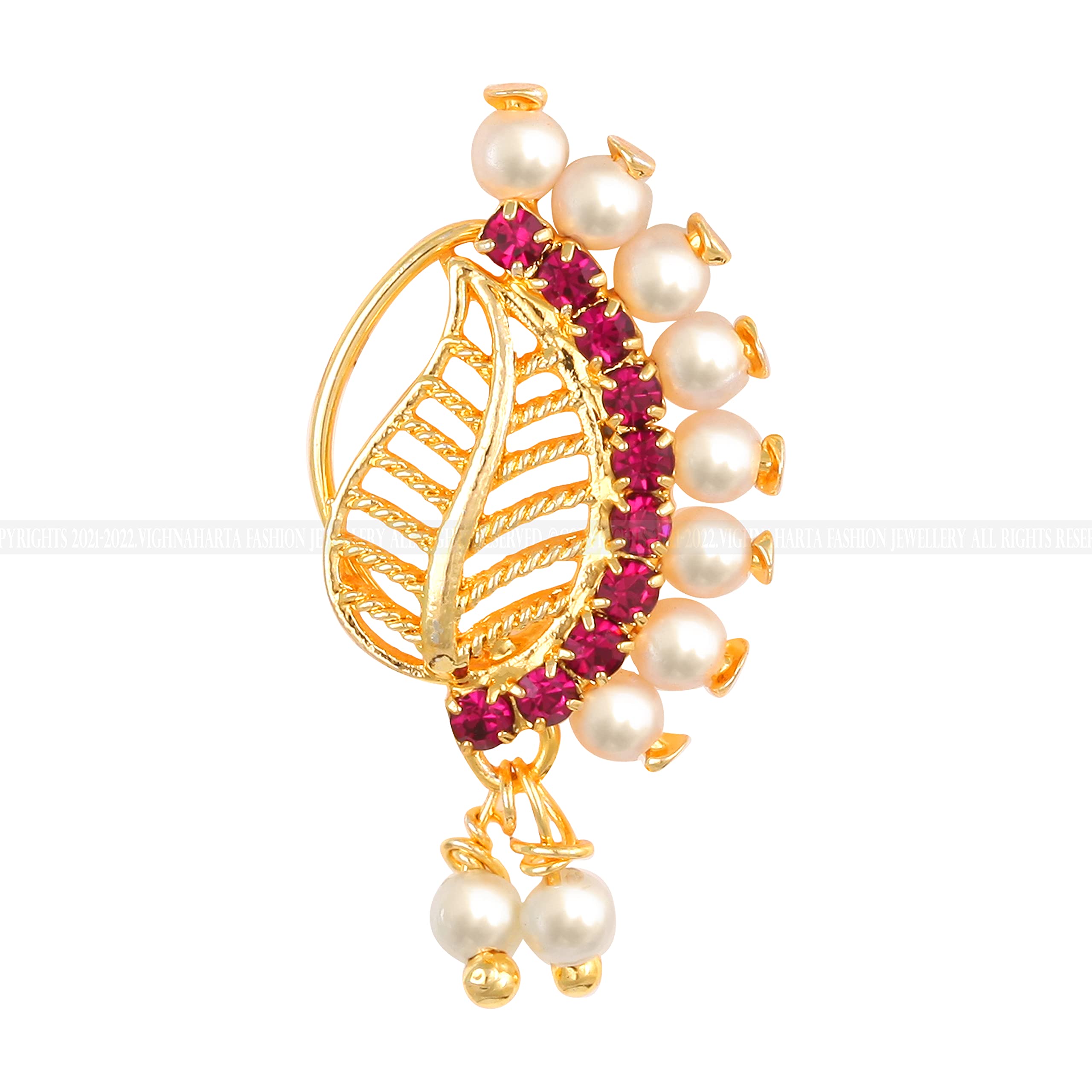 Vighnaharta Gold Plated Mayur Design with Pearls and AD stone Alloy Maharashtrian banu Nath Nathiya./ Nose Pin valentine day gift valentineday gift for her gift for him gift for women gift for women VFJ1026NTH-Press-image-48