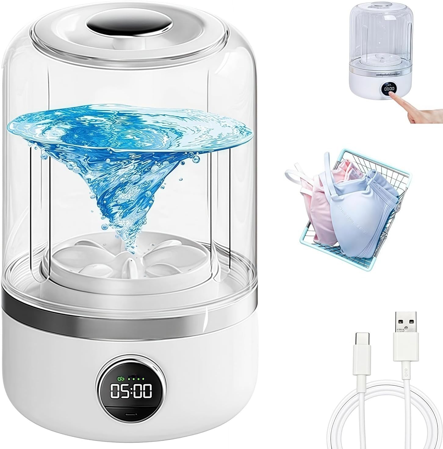 ORCHID M® Small Washing Machine, Portable Mini Washing Machine, Underwear Washer, Rechargeable Washing Machine for Bras/Underwear/Socks, Mini Washing Machine for Home, Apartment, Camping, Travel